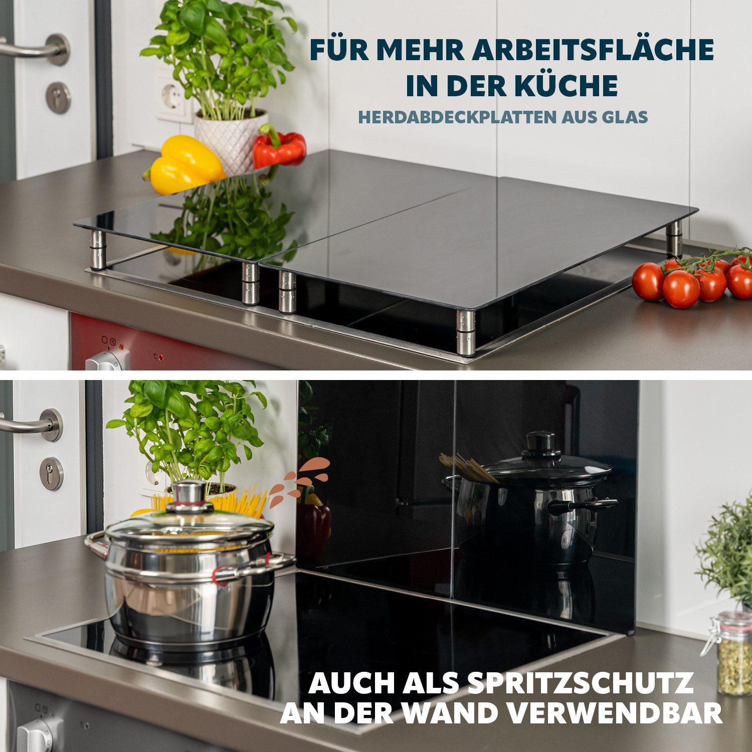 bremermann Schneide- und Abdeckplatte 2er Set aus Glas ca. 52 x 4 x 30 cm (B/H/T)