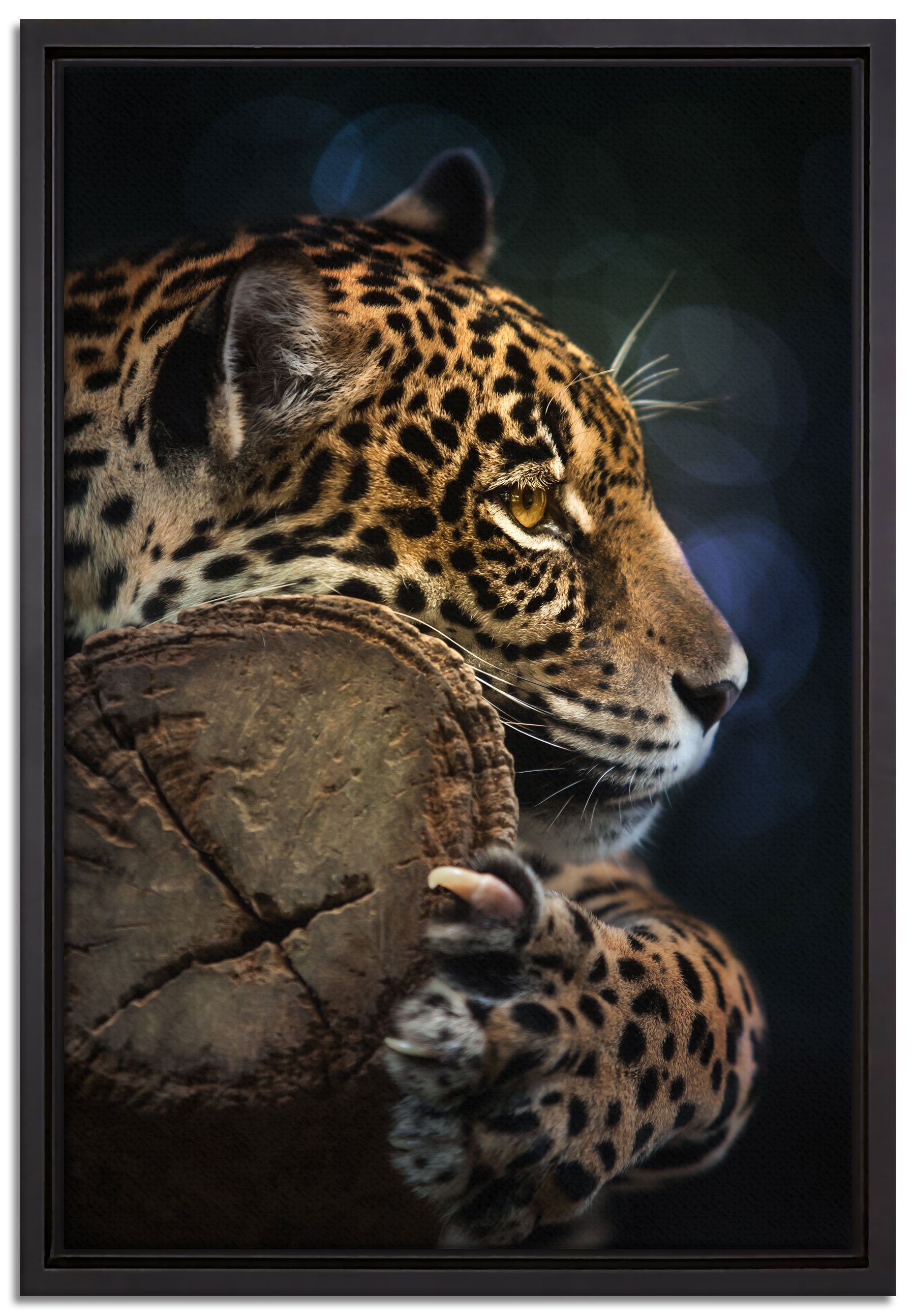 Pixxprint Leinwandbild Wunderschöner Leopard, Wanddekoration (1 St), Leinwandbild fertig bespannt, in einem Schattenfugen-Bilderrahmen gefasst, inkl. Zackenaufhänger