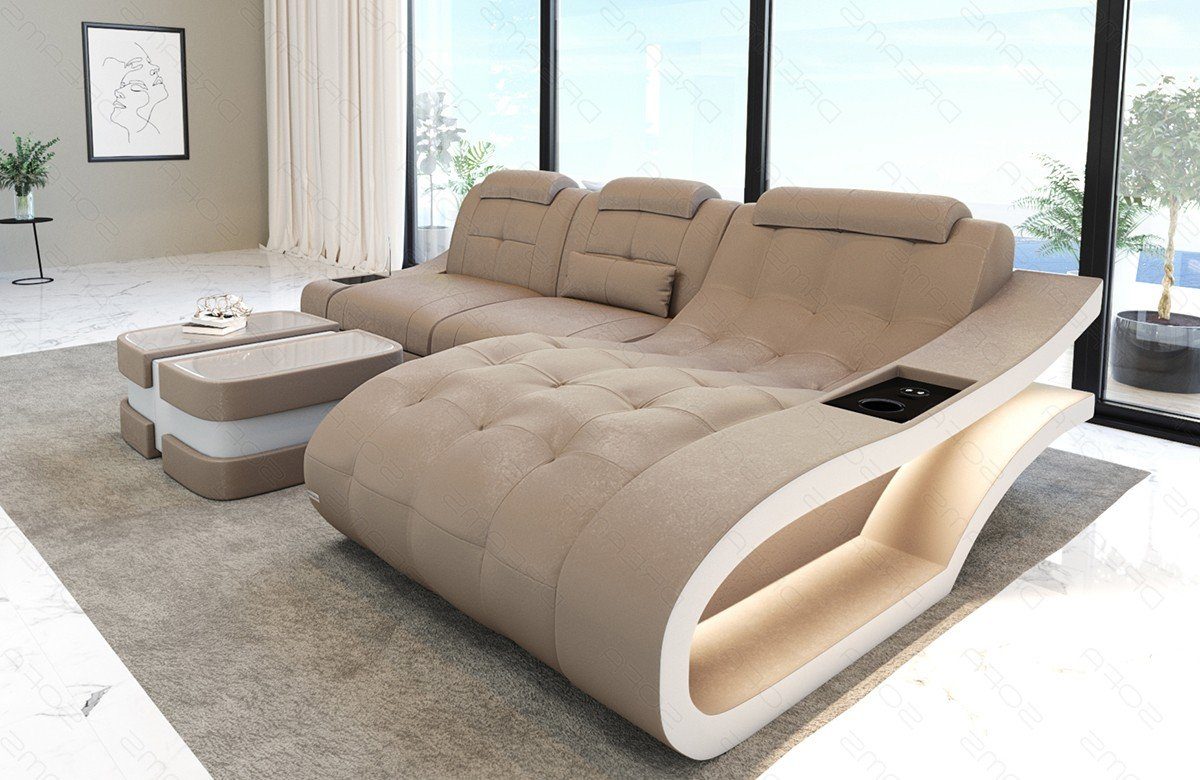 Couch Bettfunktion Ecksofa Elegante Dreams Sofa A wahlweise Stoff Sofa mit Polster - beige-weiß L Form Stoffsofa,
