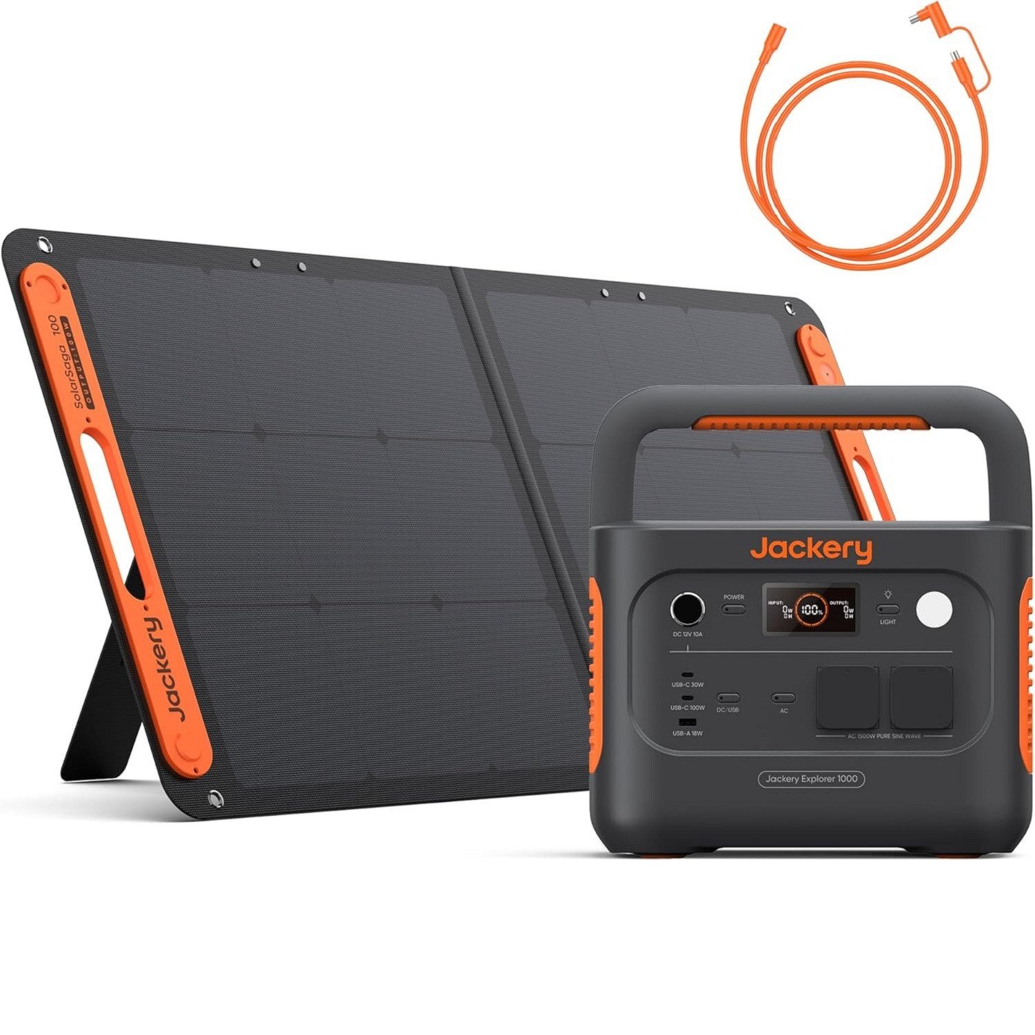Jackery Stromgenerator 1000 v2 Tragbare Powerstation mit 100W Solarpanel & 5M Kabel, 3 in kW, 1070Wh/1500W LiFePO4 Solargenerator Schnellladung für Camping, RV