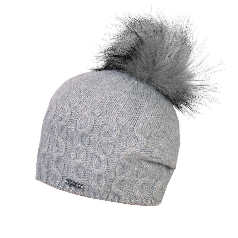 CAPO Strickmütze Strickmütze Kaschmir fake fur pompon, Fleecestreifen (1-St) Kaschmir
