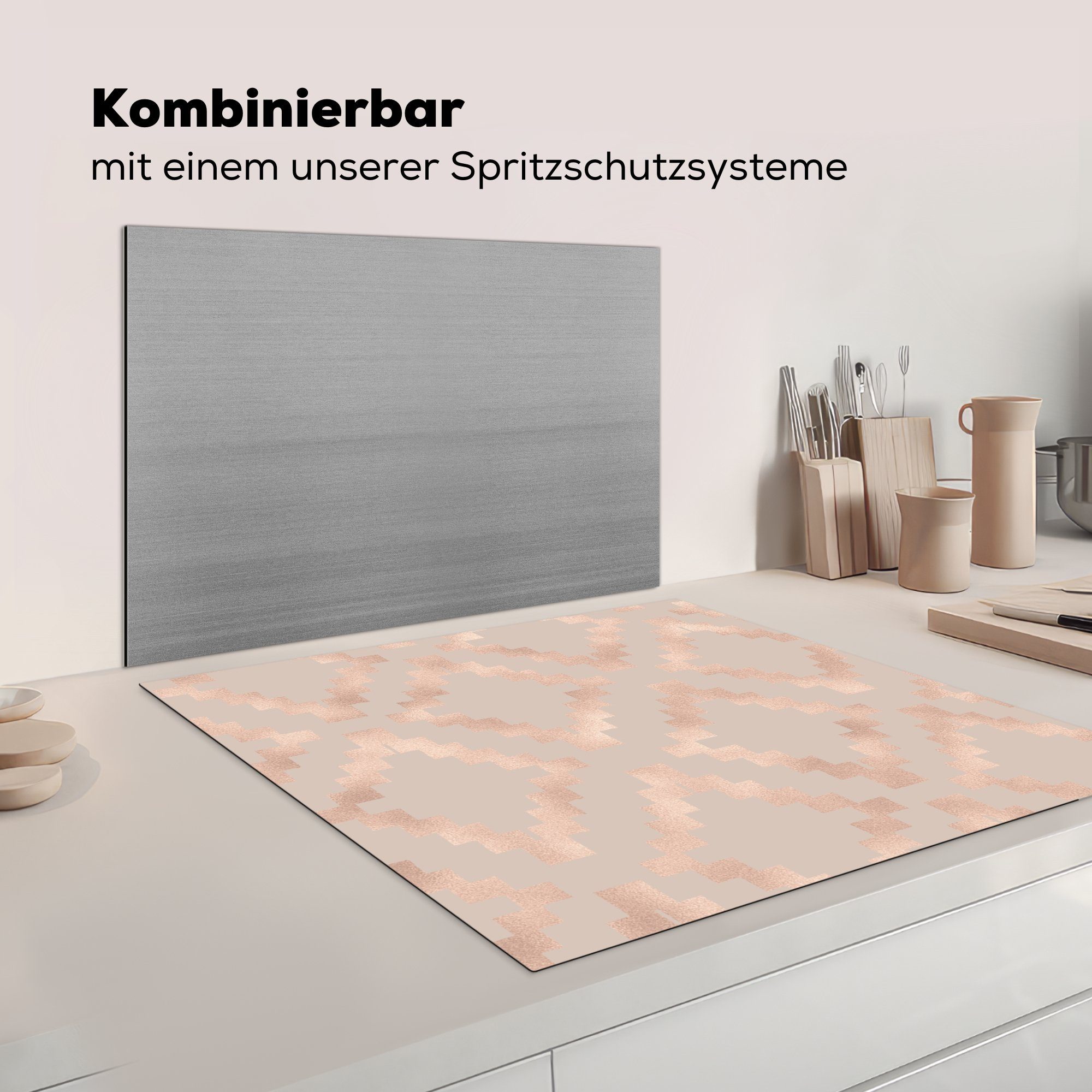 Herdblende-/Abdeckplatte küche Muster, - Rosa für tlg), Arbeitsplatte Vinyl, 78x78 (1 cm, Block - Ceranfeldabdeckung, MuchoWow