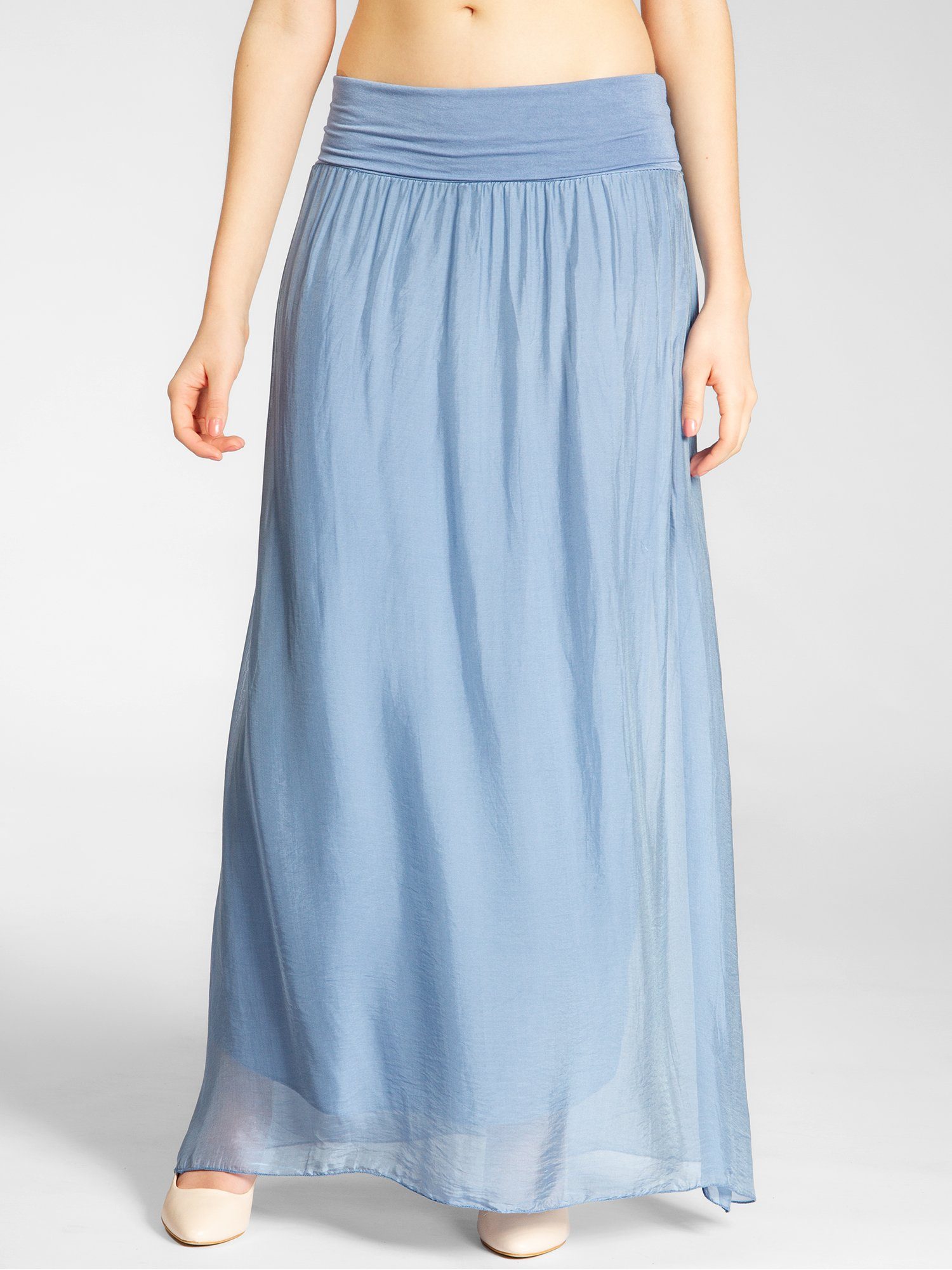 Caspar Faltenrock RO025 eleganter leichter Damen Sommer Rock mit Seidenanteil mit figurfreundlichem Stretch Bund - Made in Italy