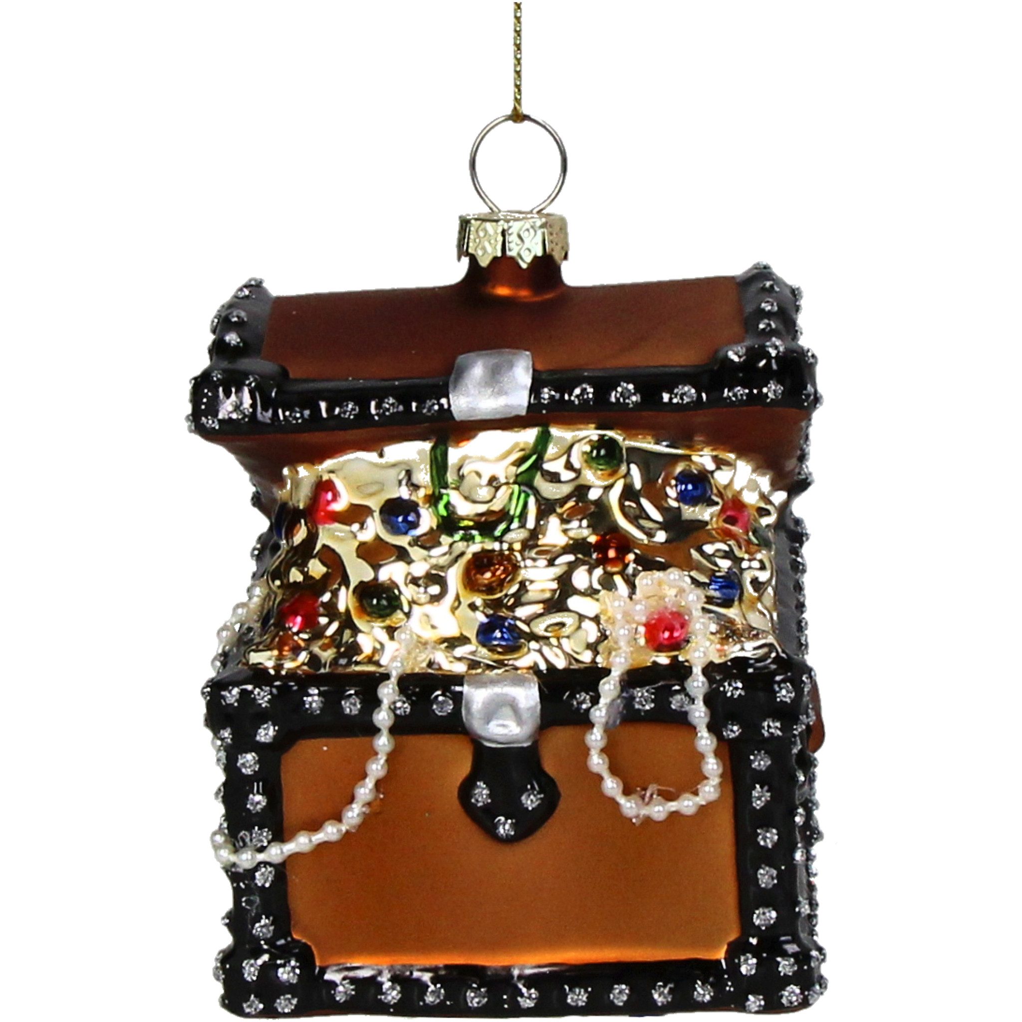 HD Collection Christbaumschmuck, Christbaumschmuck Glas 10cm Schatztruhe Figur Braun / Gold