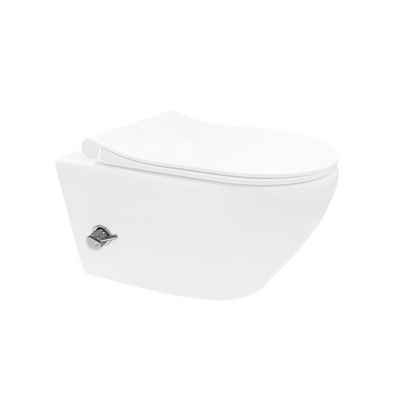 Aloni Tiefspül-WC AL55800+AL0411, Spülrandloses Taharet Dusch WC inkl. Armatur + Sitz Toilette mit