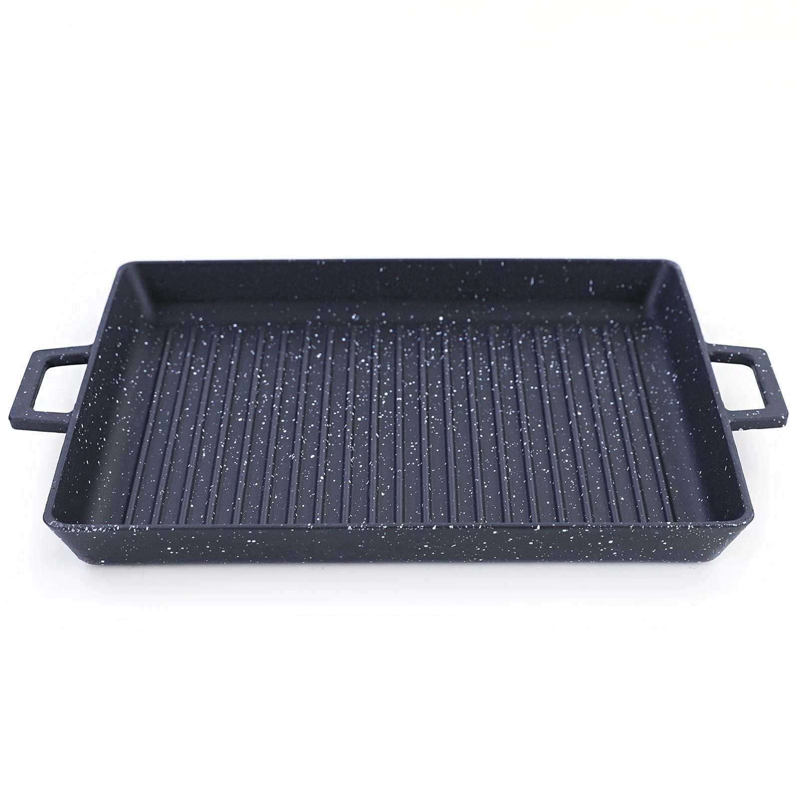 RAMROXX Grillpfanne BBQ Grill Pfanne Schale Platte Gusseisen Antihaftbeschichtet 40x25cm