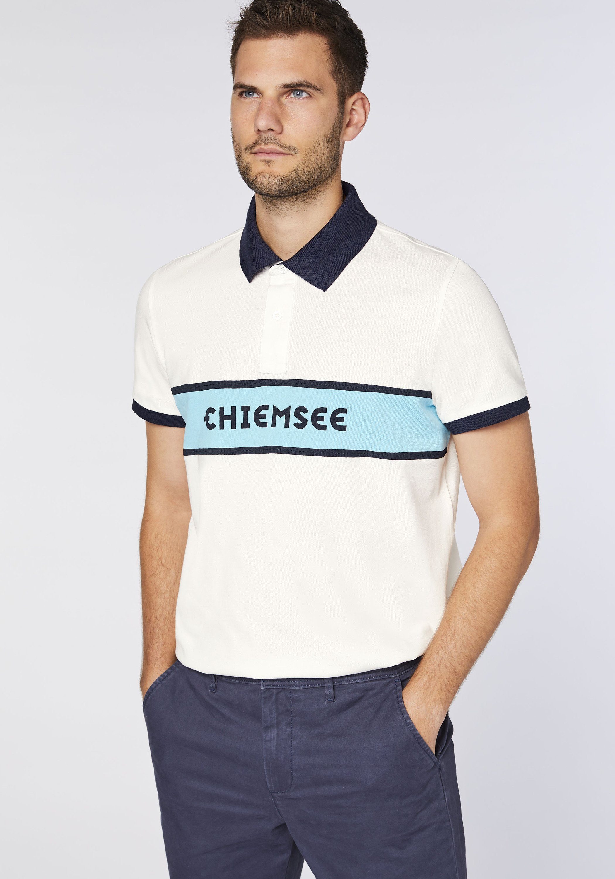 1 Chiemsee Poloshirt Poloshirt Logo-Blockstreifen weiß aus Baumwolle mit