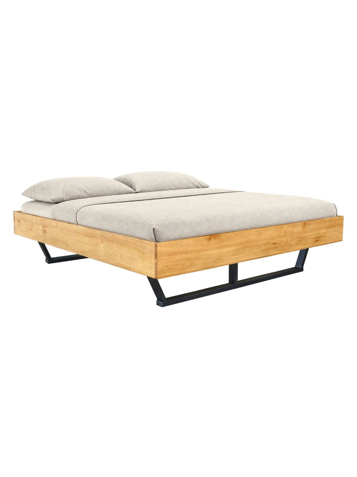 holz4home® Massivholzbett Eiche I Holzbett Rahmen ohne Kopfteil Klassik I Metall-/ Holzbeine, Massivholz Eiche