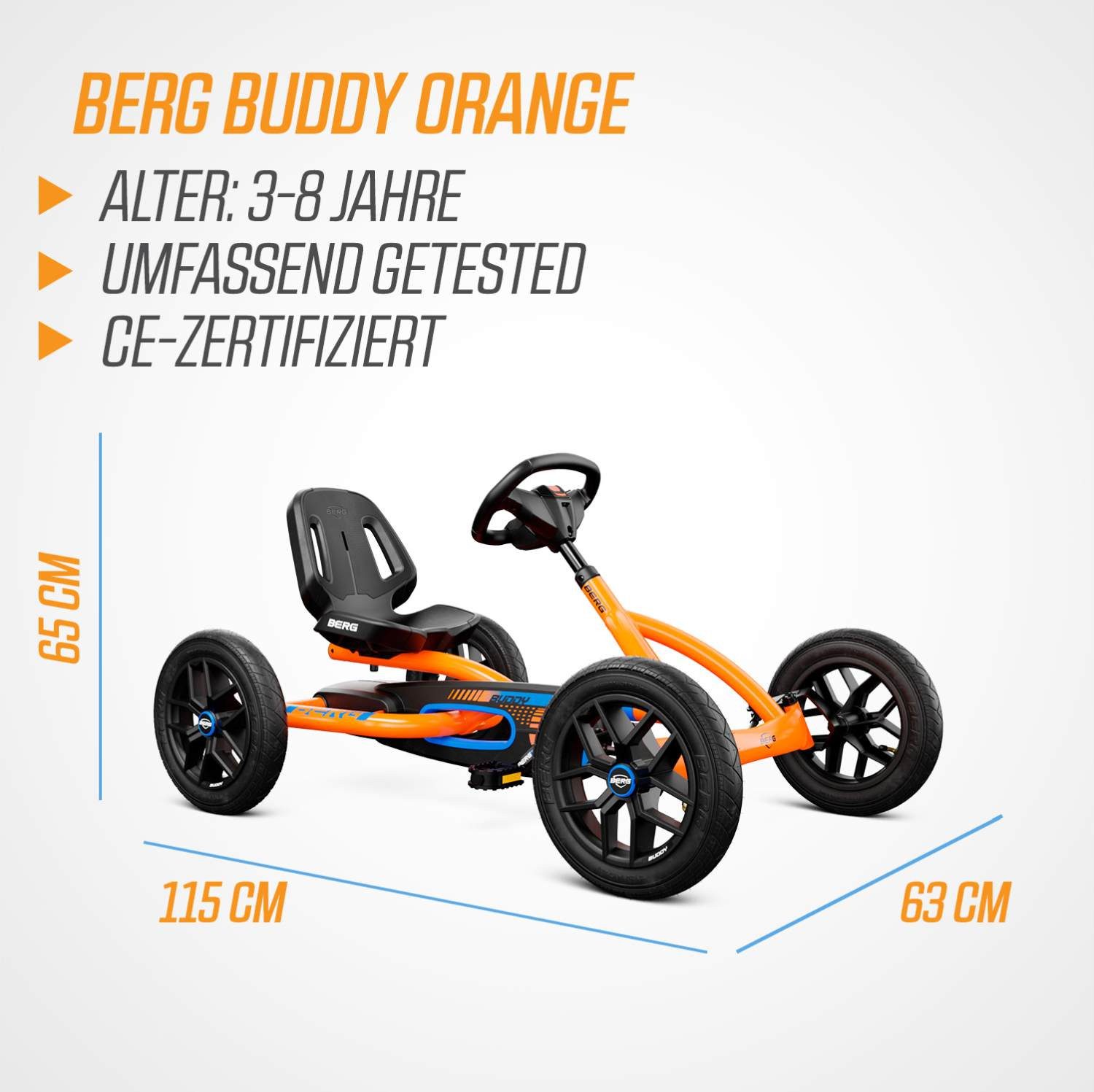 Berg Go-Kart BERG Gokart Buddy B-Orange 2.0 BFR mit Rundumleuchte