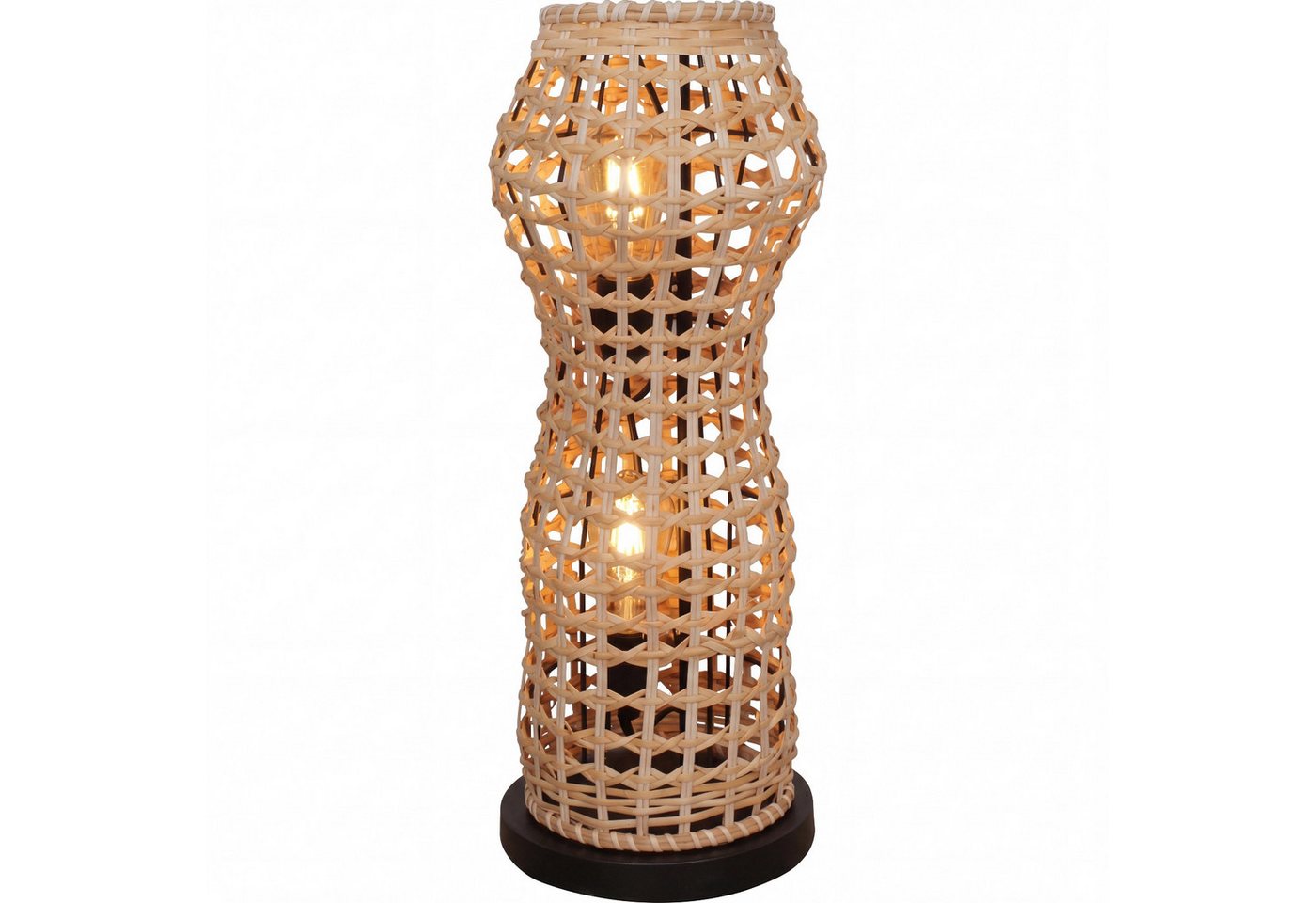 Licht-Erlebnisse Stehlampe LAUKIRCH, ohne Leuchtmittel, Rattan Korb Schwarz Metall E27 2-flammig 60 cm Boho Wohnzimmer Modern