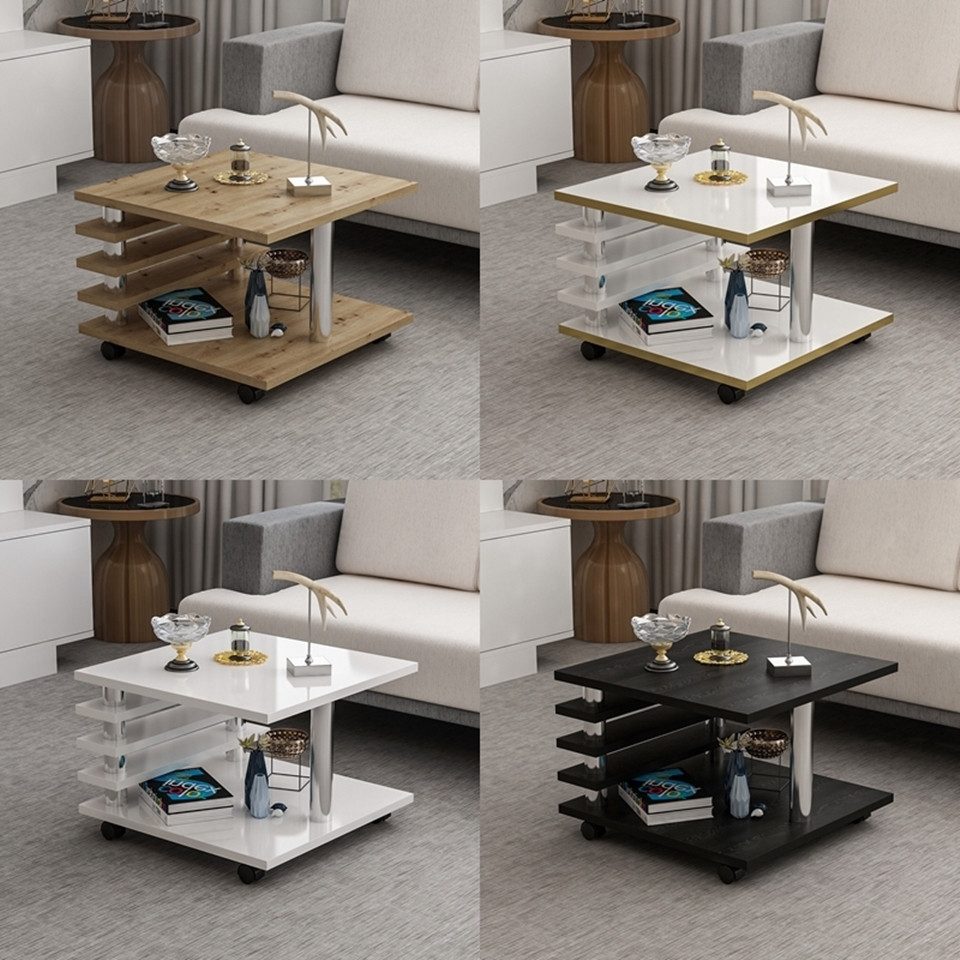 Faizee Möbel Couchtisch Couchtisch 65x65 cm Melaminbeschichtung in Schwarz Braun Weiß