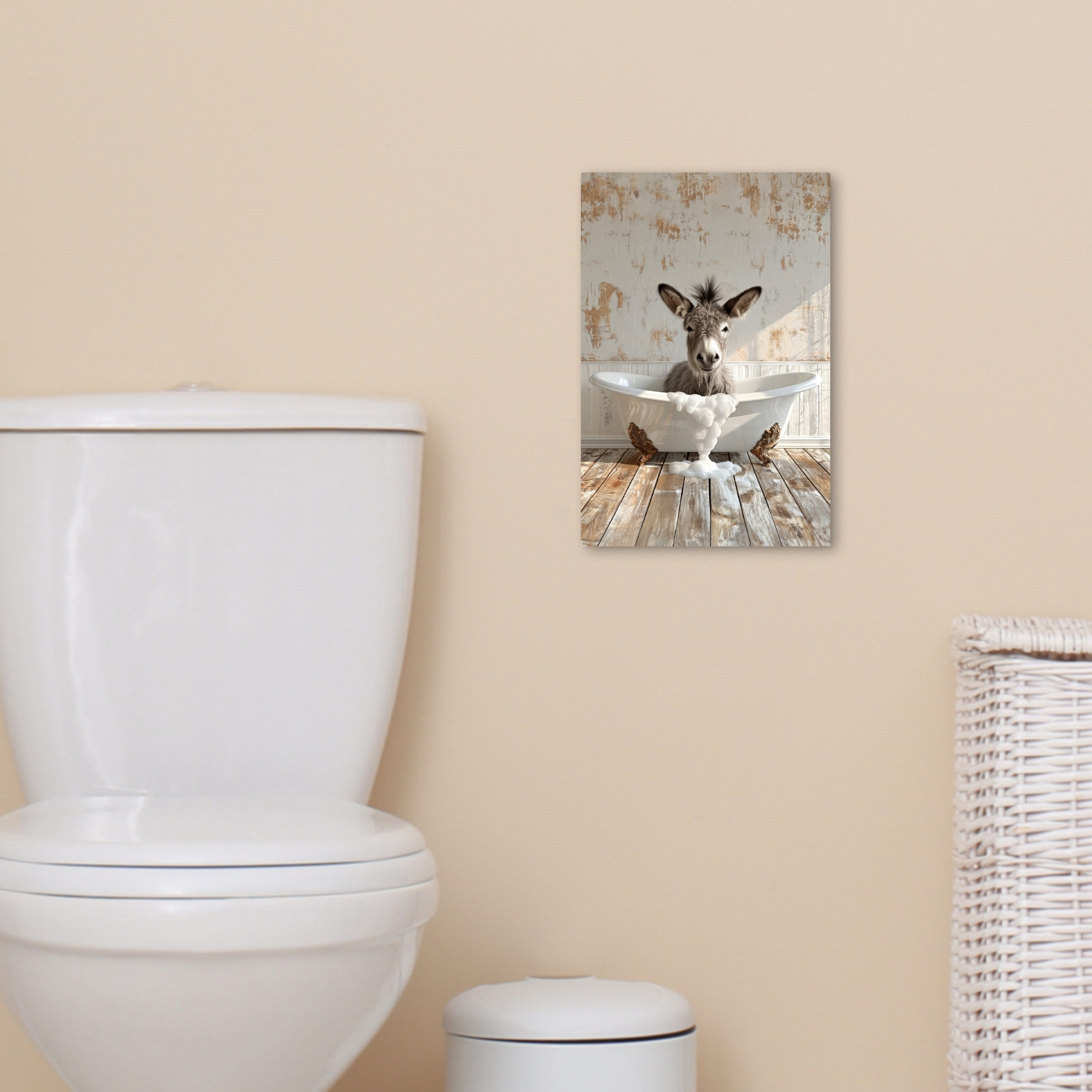 OneMillionCanvasses® Leinwandbild Esel - Tiere - Badewanne - Schaumstoff, Fotodruck (1 St), Badezimmer Deko, Bilder WC, Toilette Wanddeko 20x30 cm – Bild 5 von 5