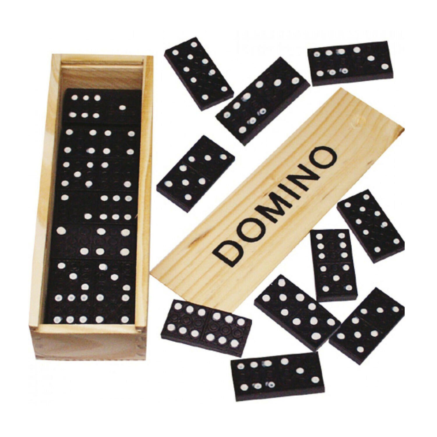 Neu+OVP ! 10 x Holz-Domino in Holzbox mit  28 Steinen 