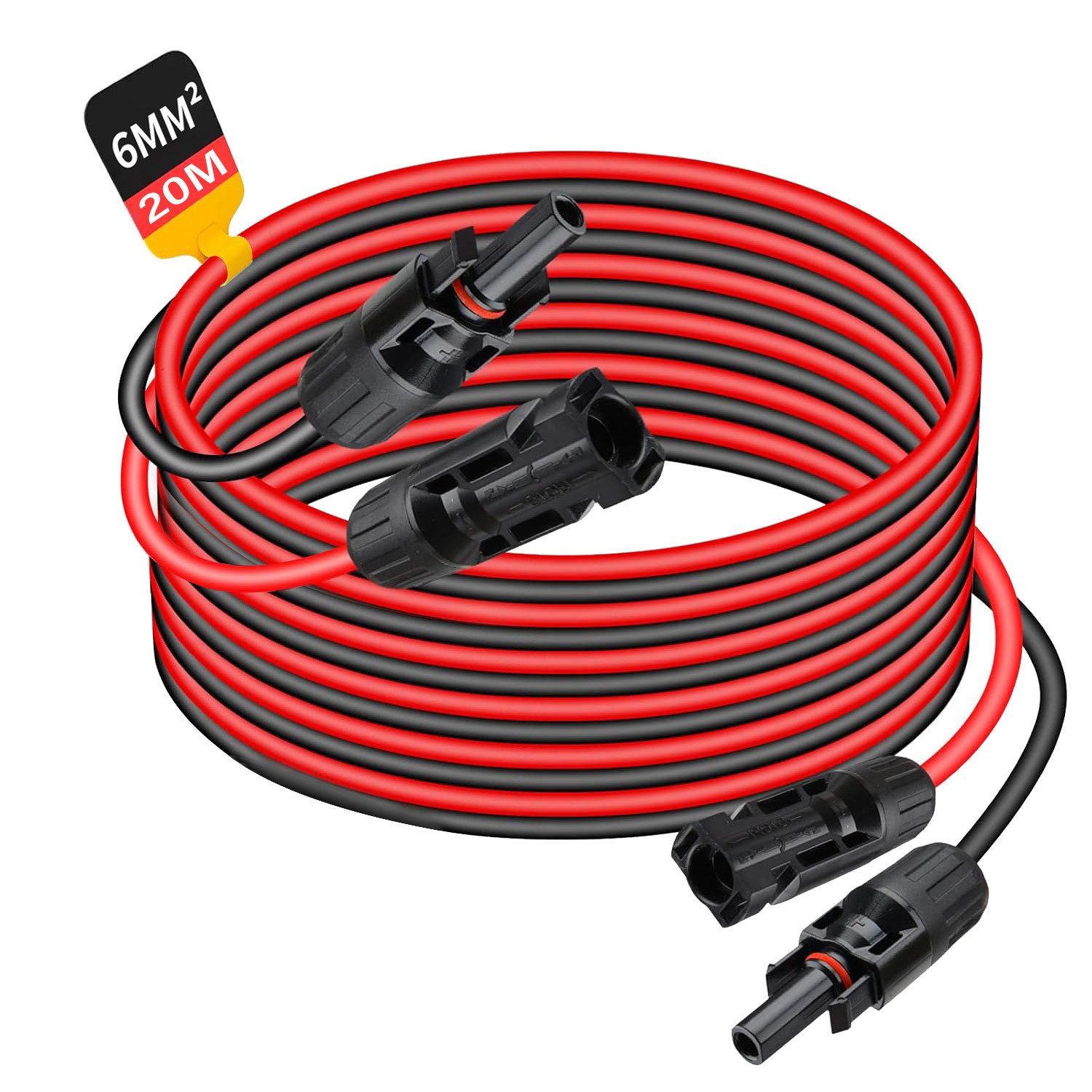 Rhein Beleuchtung Solarmodul Solarkabel, Verlängerungskabel mit Solarstecker (rot/schwarz, 6 mm), 0 W, Hochreiner Kupferkern und PPE-Material, (Set, 1-St., Geeignet für den Innen- und Außenbereich), IP67 wasserdicht, alterungsbeständig, für Solarmodul-Pan
