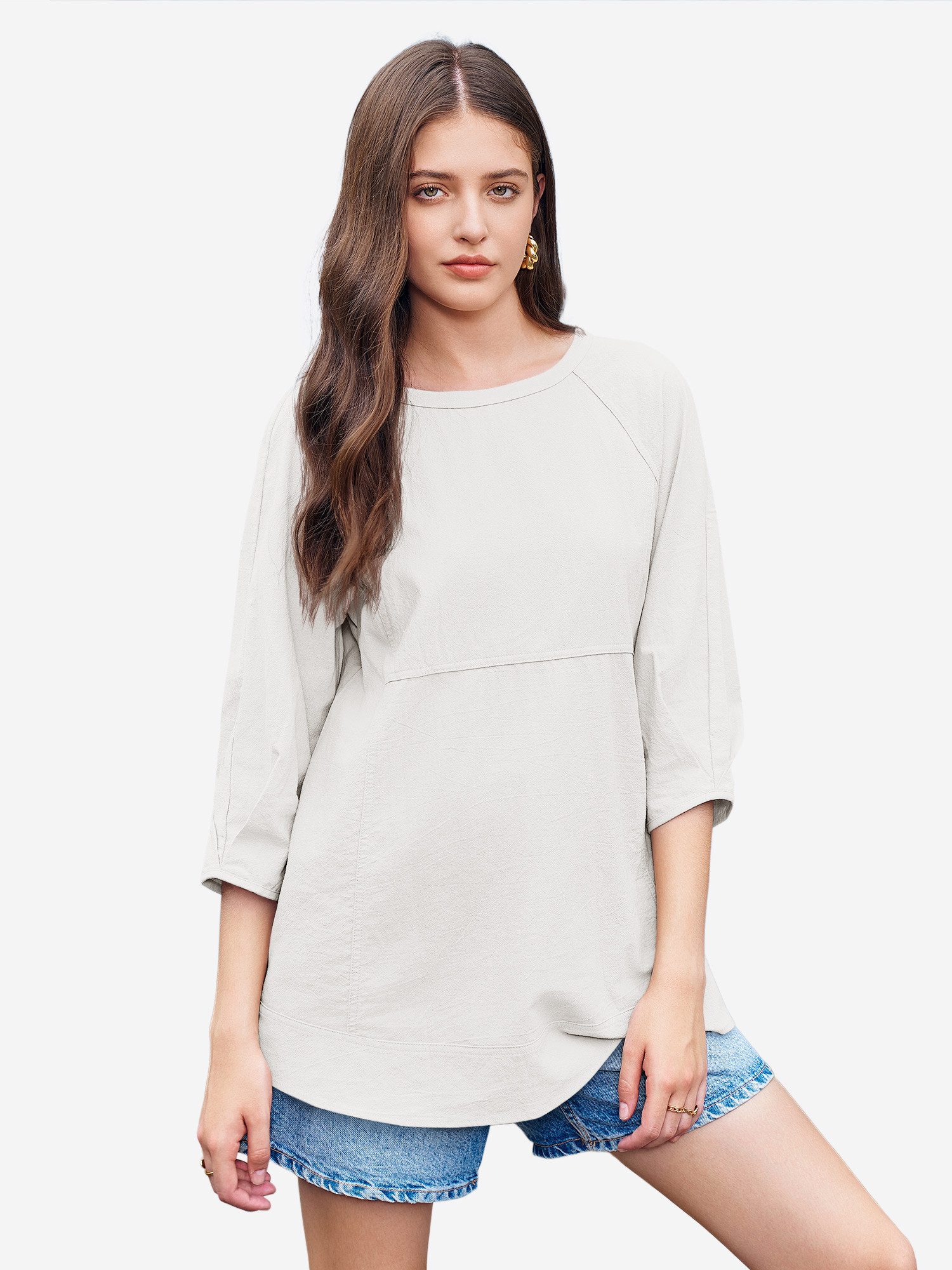 Imily Bela Blusentop Damen Lässiges Fließendes Peplum-Top mit 3/4-Ärmeln (Packung, 1-tlg., 1per-Pack) aus Baumwolle