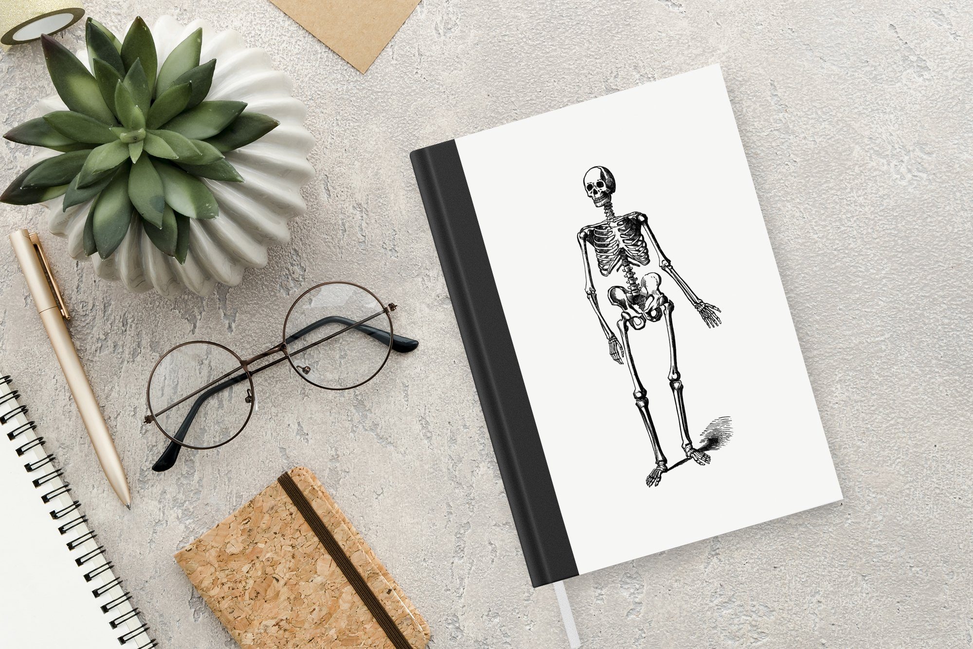 MuchoWow Seiten, A5, Skelett Haushaltsbuch Jahrgang Tagebuch, Notizheft, Merkzettel, - Journal, Anatomie, - 98 Notizbuch