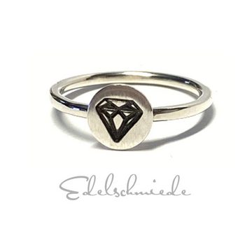 Edelschmiede925 Silberring schlichter Ring mit Stempelplatte Diamant 925 #62