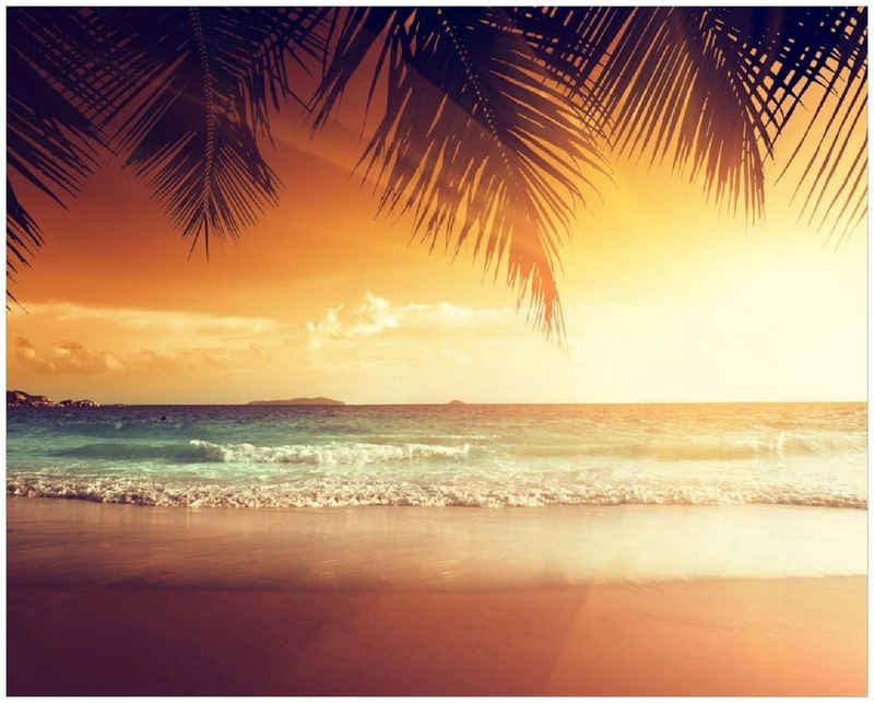 Wallario Poster, Sonnenuntergang am Strand in der Karibik, in verschiedenen Ausführungen