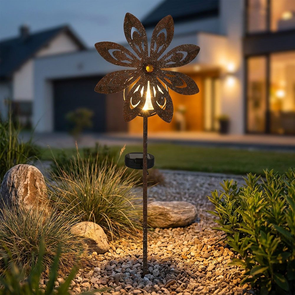 GLOBO LIGHTING LED Solarleuchte, LED-Leuchtmittel fest verbaut, Warmweiß, Solarleuchte Außenleuchte LED Windrad gelb Gartenlampe IP44 Deko H 50