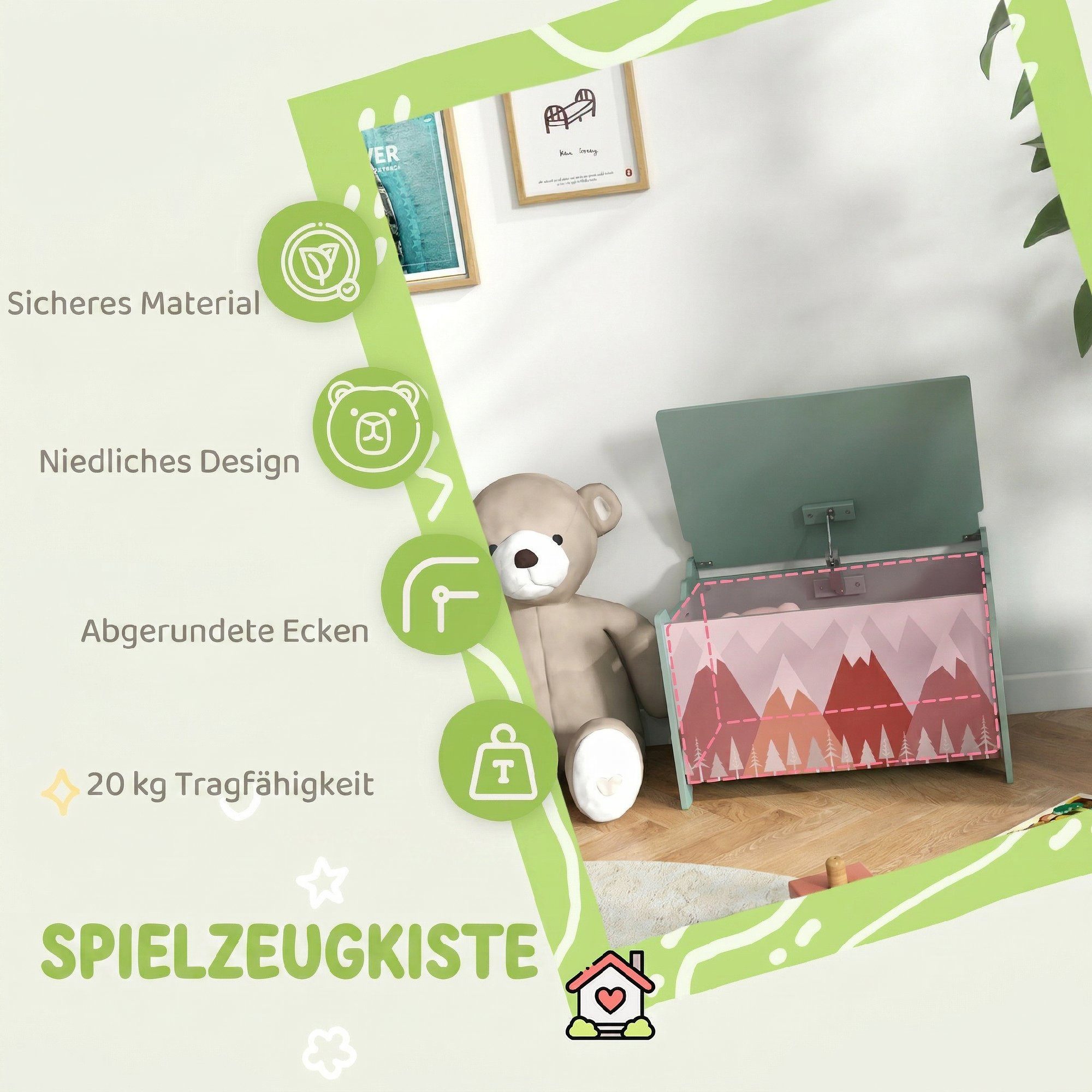 ZONEKIZ Aufbewahrungsbox Spielzeugkiste Sicherheitsscharnier Griff Spielzeug Aufbewahrung (Spielzeugtruhe, 1 St., Spielzeugbox), für Kinderzimmer, Schlafzimmer, – Bild 4 von 5