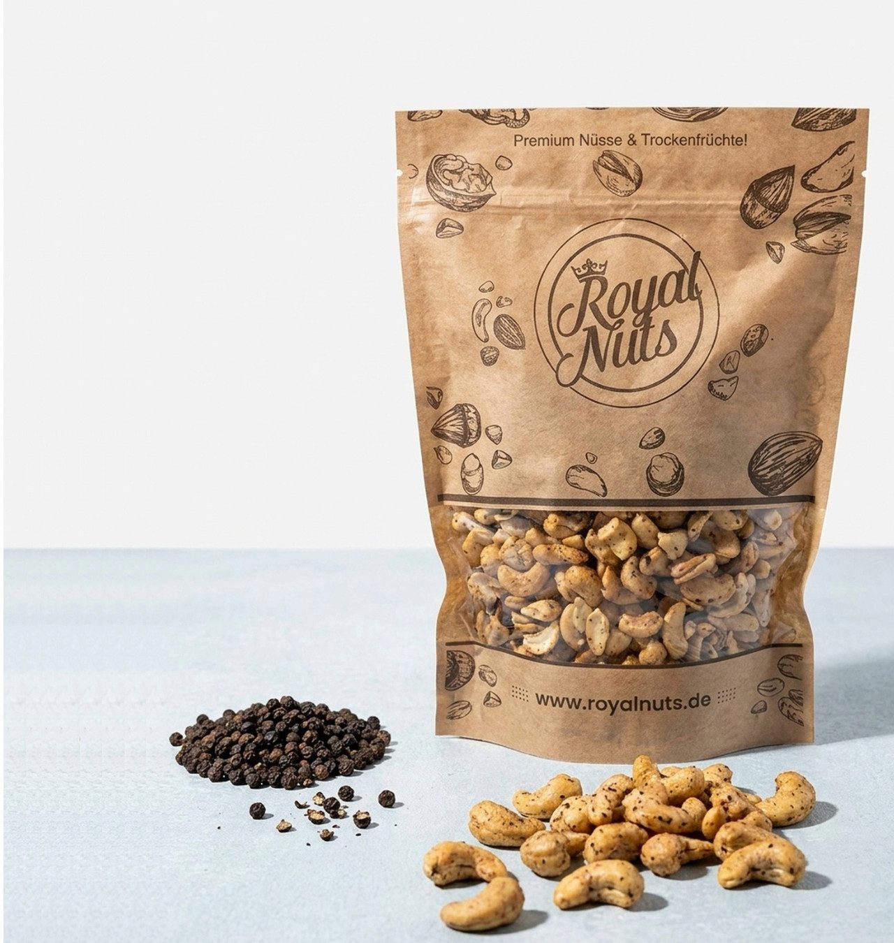 Royalnuts Genuss GmbH Nüsse 1000g Cashewkerne mit Tellicherry-Pfeffer, Royalnuts