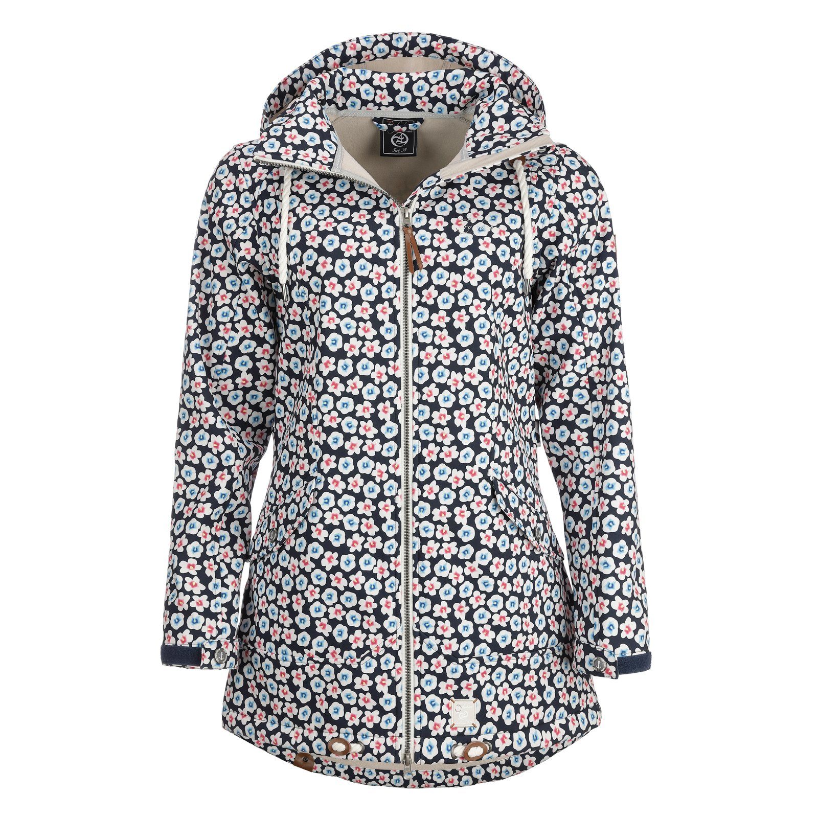 Dry Fashion Softshelljacke Damen Softshell Mantel Stralsund mit Blumen-Print  - Jacke mit Kapuze