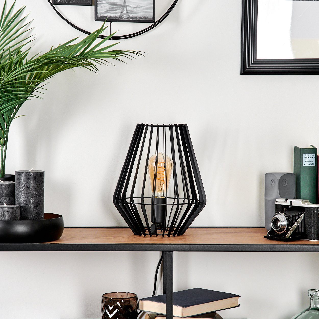 hofstein Tischleuchte moderne Tischlampe aus Metall in Schwarz, ohne Leuchtmittel, Nachttischlampe An-/Ausschalter, Lichteffekt, 1xE27, ohne Leuchtmittel – Bild 2 von 5