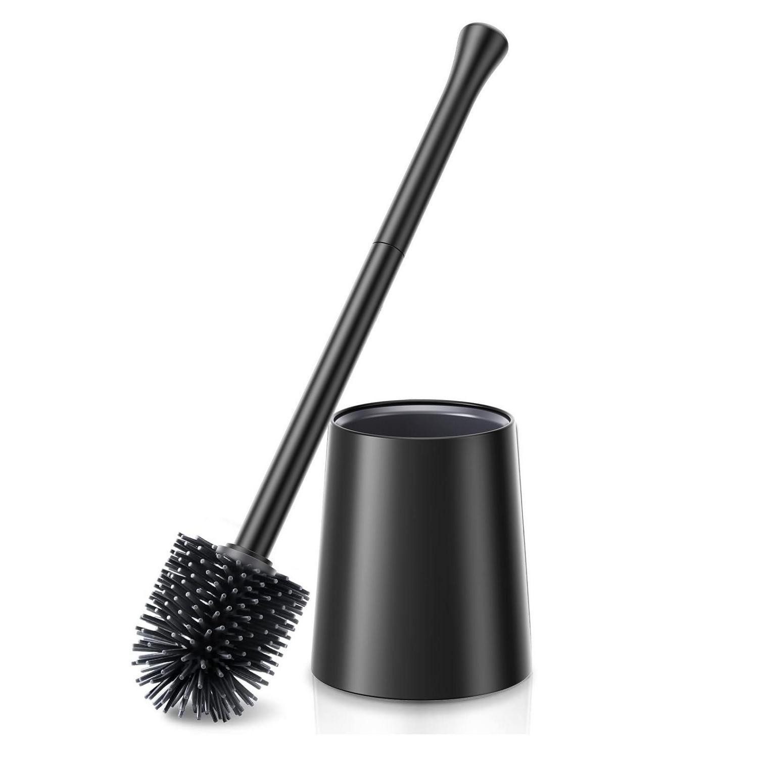 LuxusKollektion WC-Garnitur Klobürste Silikon Schwarz Edelstahl Langgriff