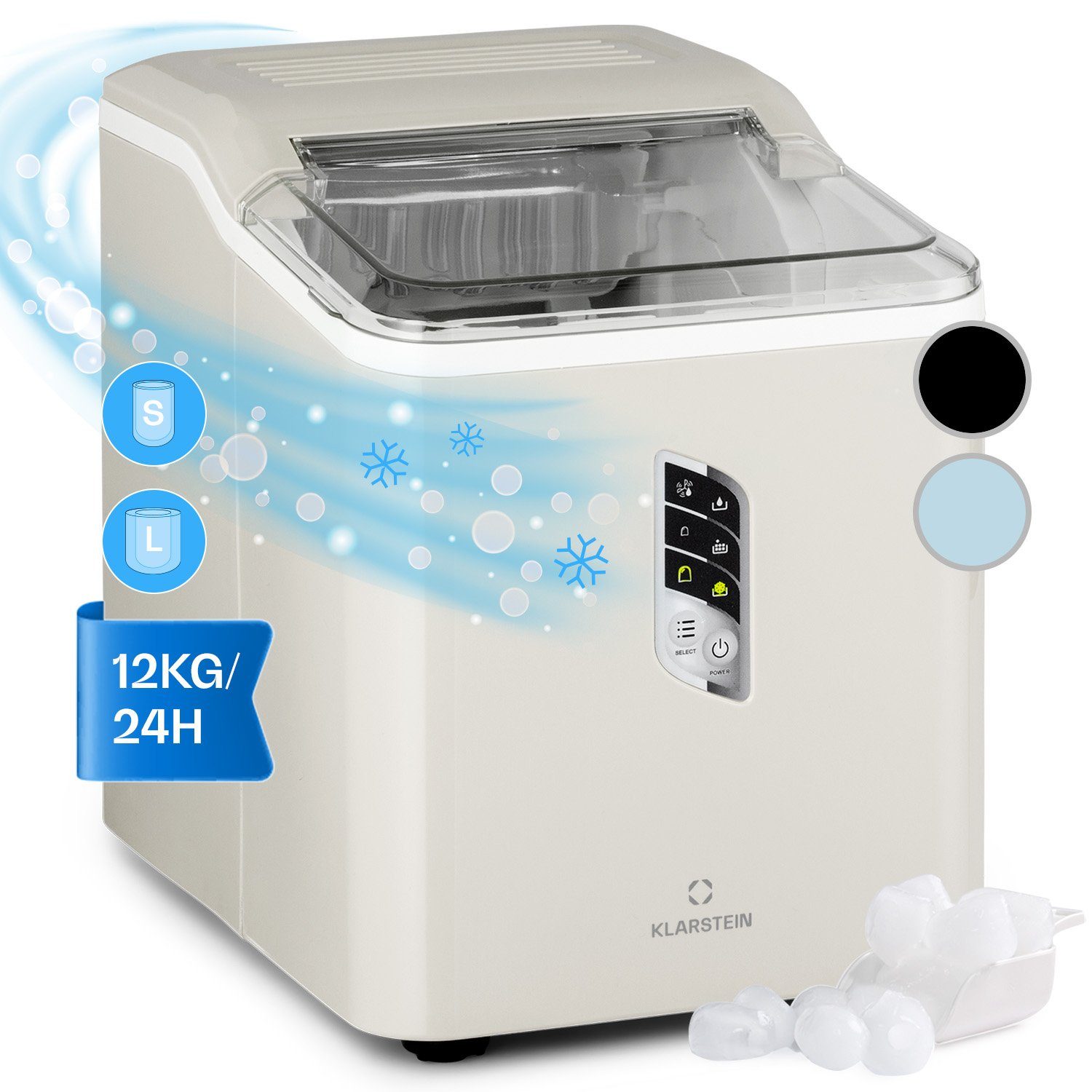 Klarstein Eiswürfelmaschine Albaron Eiswürfelbereiter, Bulleteis für Zuhause 12kg/Tag LCD Display 1,5 L Ice Maker