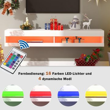 REDOM TV-Schrank LED TV Lowboard,Wandmontierter,TV-Ständer (mit LED-Beleuchtung, hochwertiges TV-Board, mit viel Stauraum) für Ihr Wohnzimmer 140x40x30.5cm