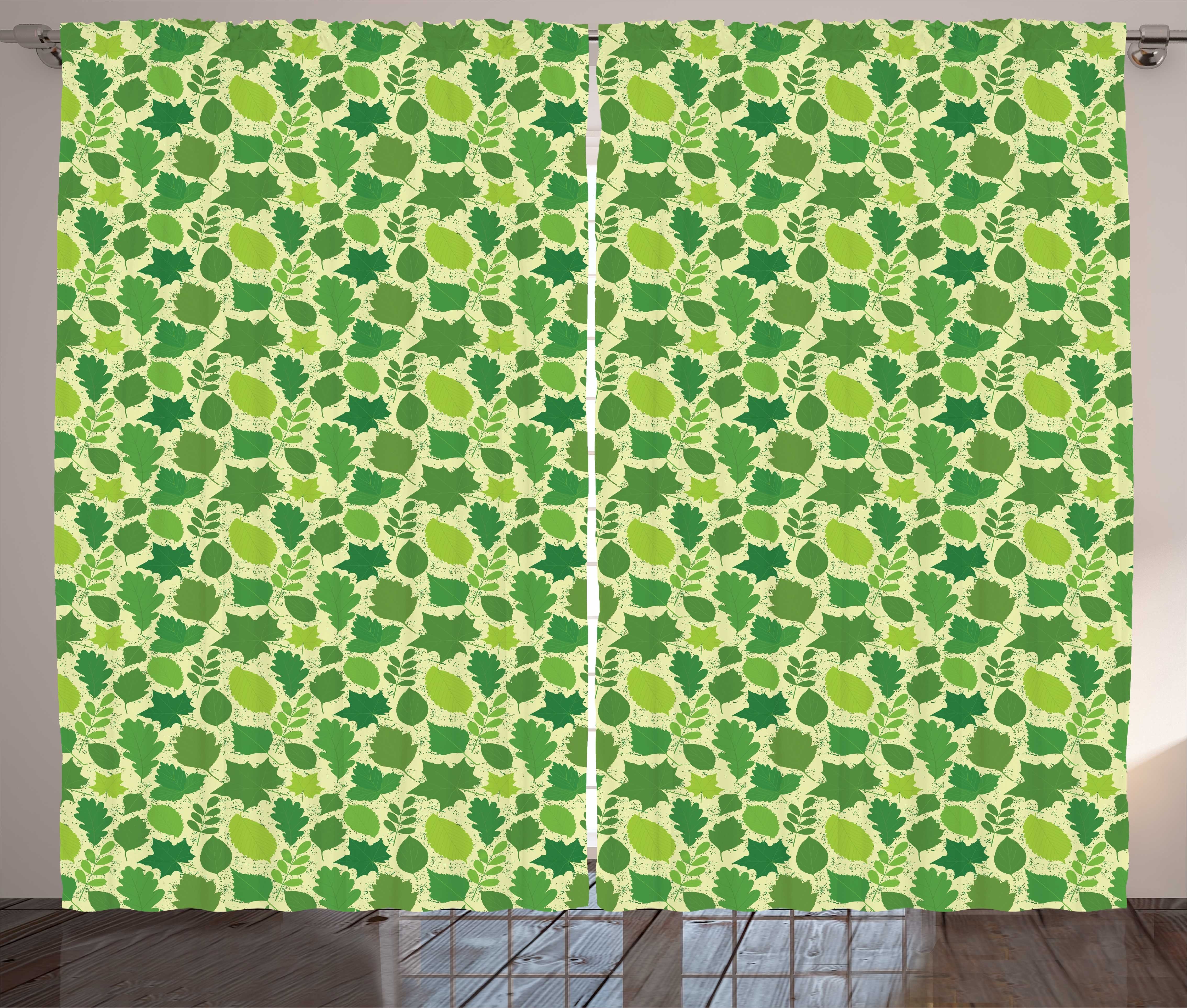 Haken, und Abakuhaus, Pflanzen Schlaufen Kunst Botanische Vorhang Schlafzimmer mit Kräuselband Blätter Gardine Kräuter