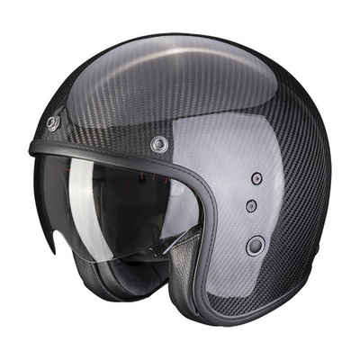 Scorpion Exo Motorradhelm Belfast Carbon Evo schwarz, retro classic Helm offen leicht mit Sonnenvisier Damen Herren