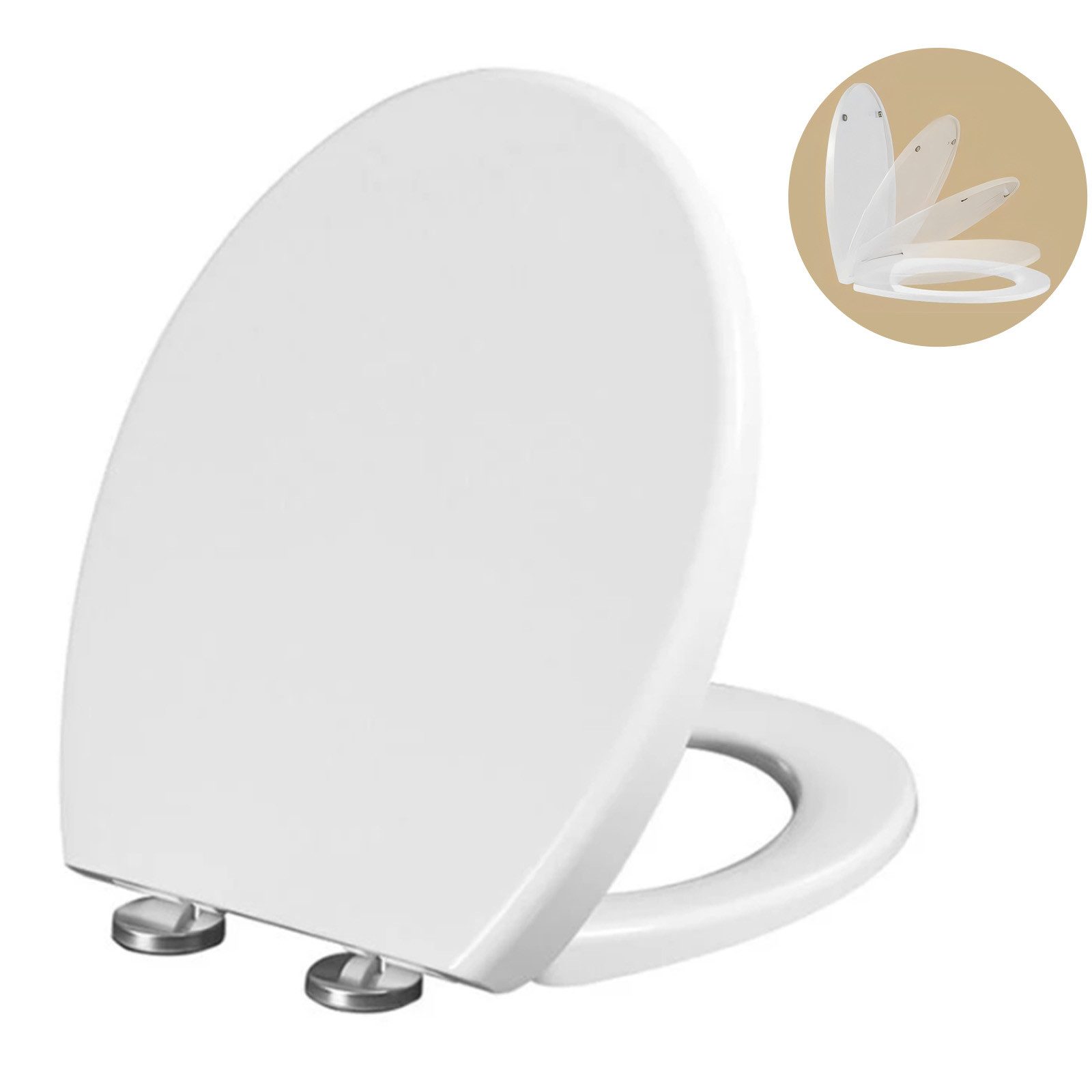 REDOM WC-Sitz Toilettensitz mit Deckel stoßdämpfend Klobrille abnehmbar (Verdickter Universal O-Form Oval aus PP mit Verstellbaren Scharnieren, abnehmbare Klobrille WC Brille Schnellverschluss leicht zu reinigen), Belastbar bis 150 kg mit Softclose Quick-Release Funktion und Werkzeug