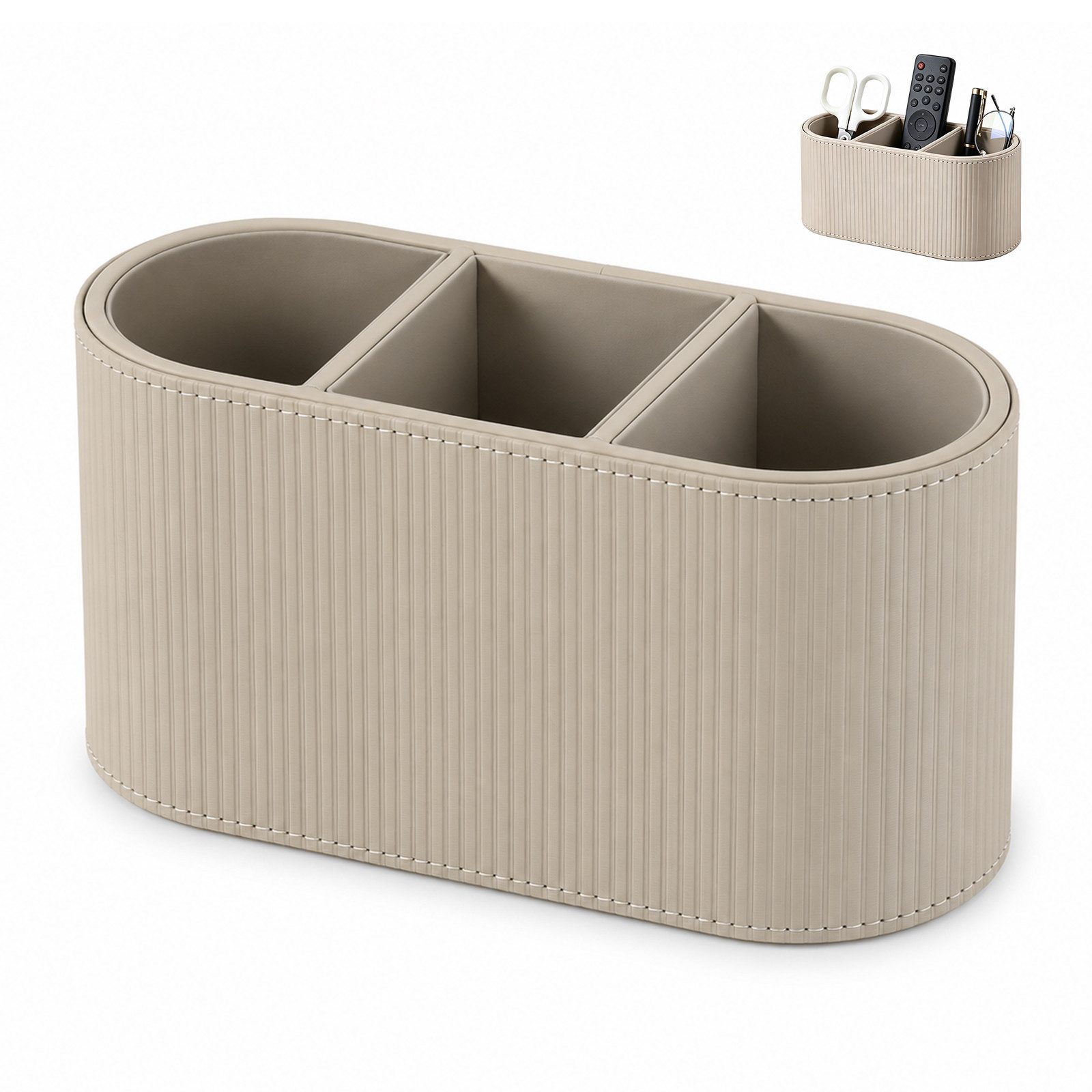 BlingBin Organizer Stifte Schreibtisch PU Leder Stifthalter Make Up Pinselhalter (1 Stück, 1 St., 22 × 10 × 10 cm), Fernbedienungshalter,Multifunktionaler Stifteköcher mit 3 Taschen