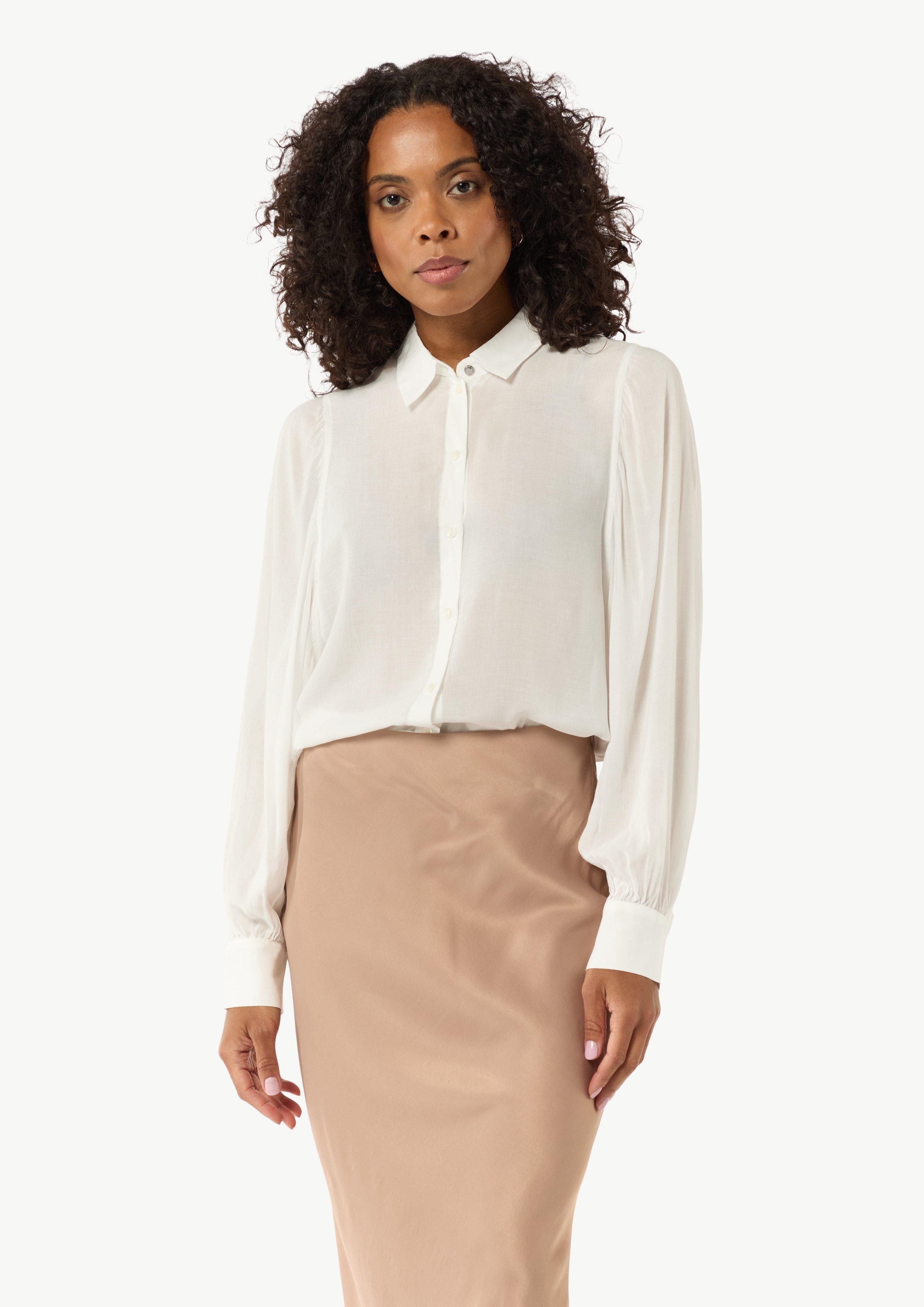 Langarmbluse Relaxed-Fit-Bluse mit voluminösen Ärmeln und Raffungen