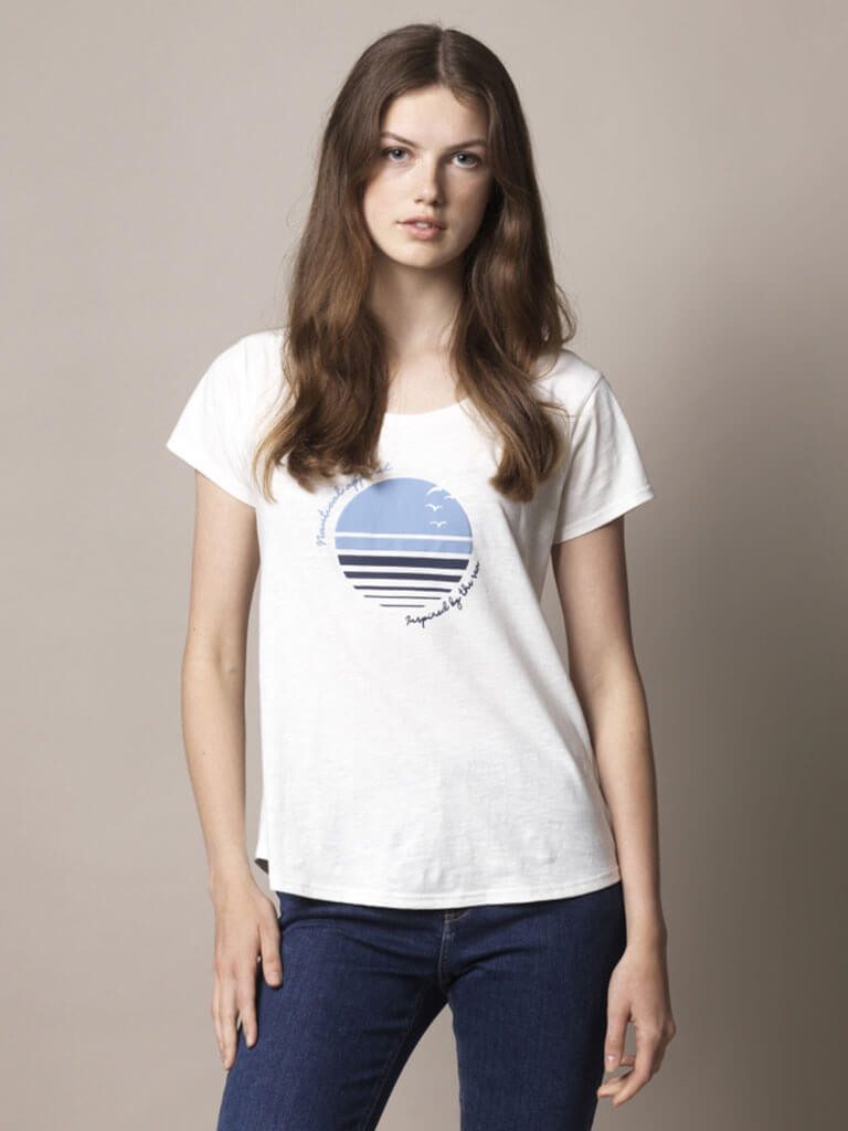 Sea Ranch T-Shirt Aia Damen Kurzarm-Shirt Brustprint Maritim - Sommershirt Freizeitshirt A-Linien-Schnitt, Single-Jersey Baumwolle, Atmungsaktiv, Rundhals