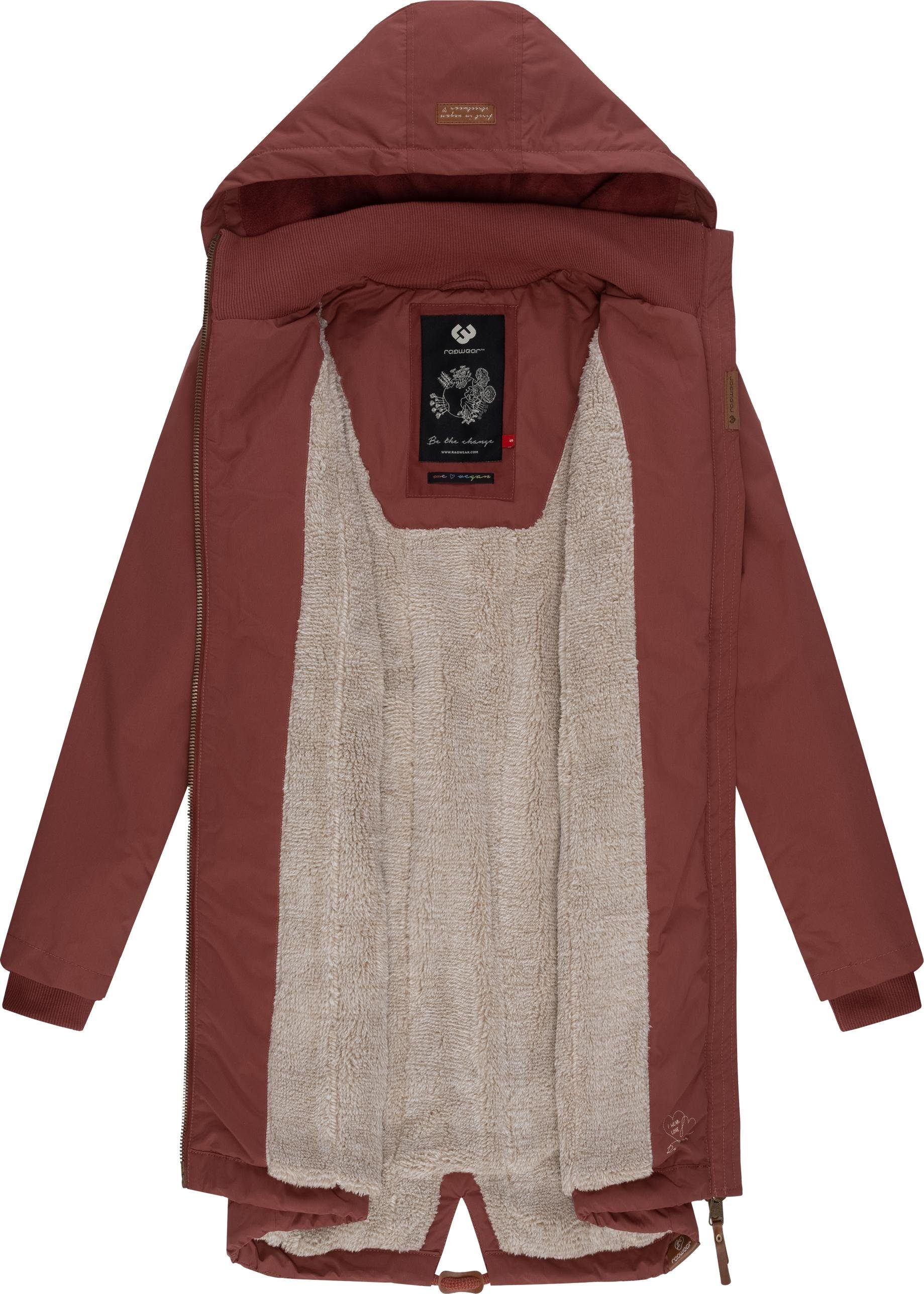 terrakotta mit und Kapuze Winterparka Teddyfleece Wintermantel Ragwear Crescend stylischer