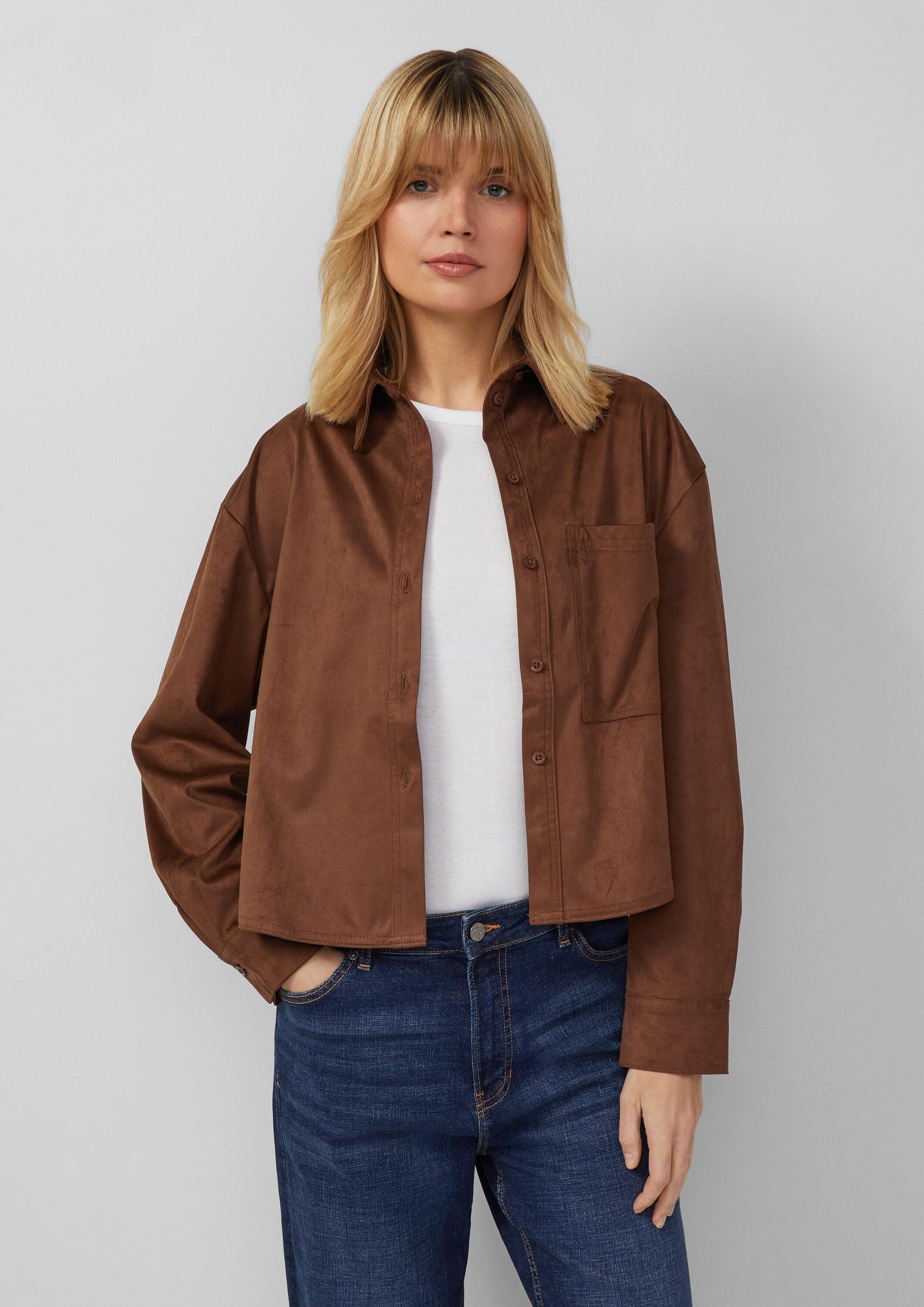 s.Oliver Langarmbluse Bluse Verkürzte Hemdbluse in Velours-Optik