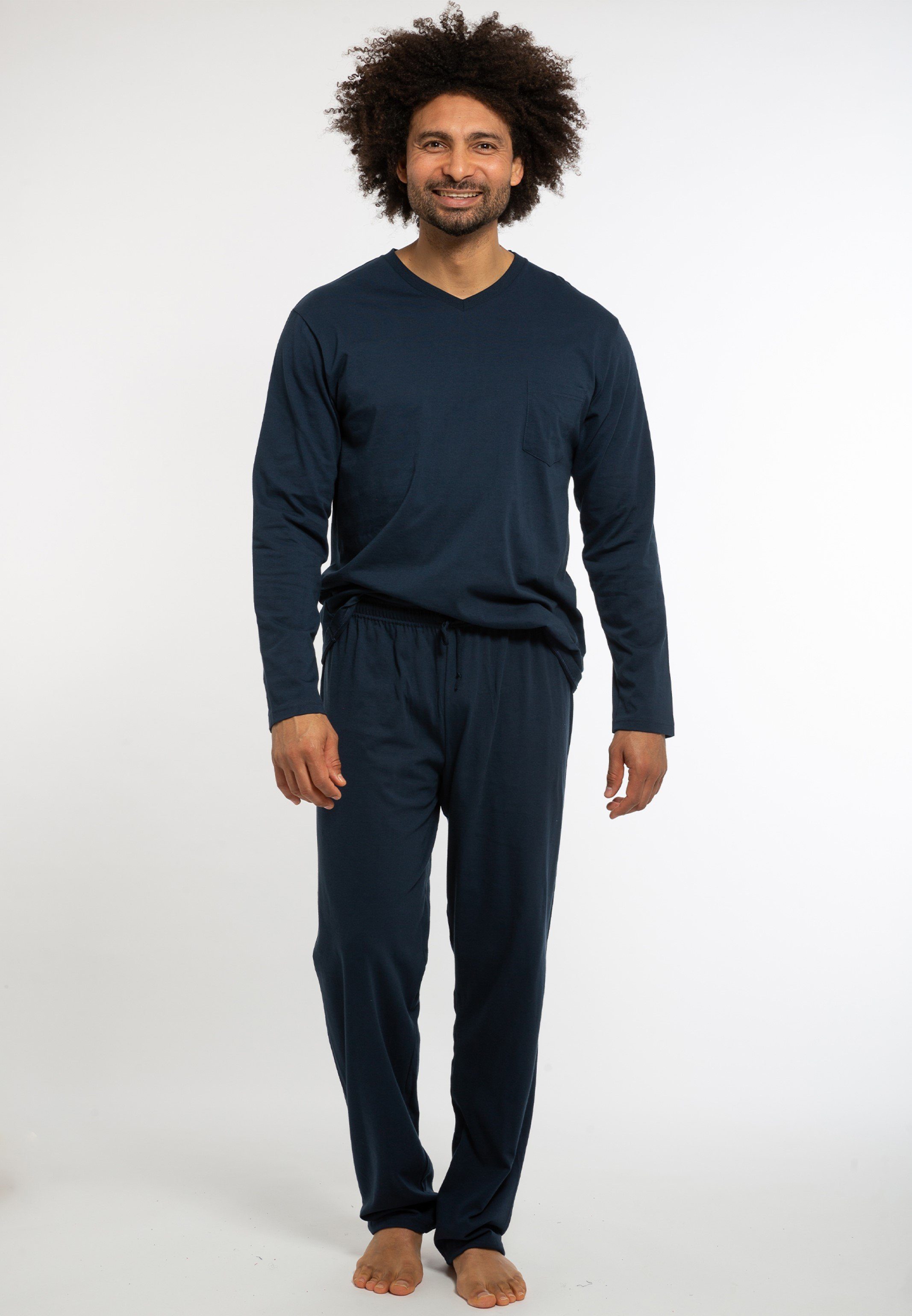 Ammann Pyjama Organic Cotton (Set, 2 tlg) Schlafanzug Langarm - Baumwolle - Aus 100% Bio Baumwolle Dunkelblau