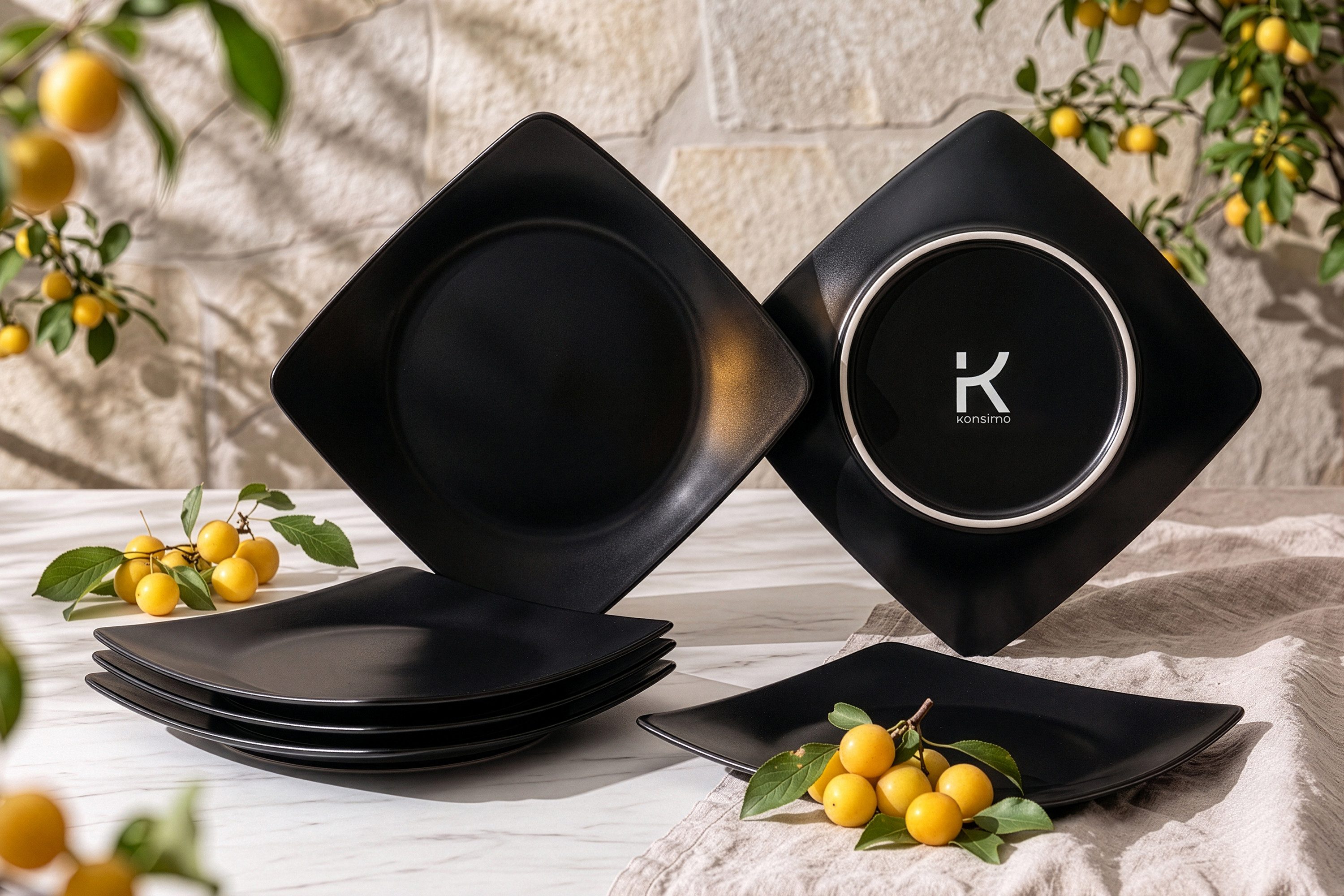 KONSIMO® Teller-Set EPIRI Geschirrset Dessertteller 6 Personen, hergestellt in der EU (6-tlg), 6 Personen, Keramik, quadratisch, Spulmachinen- und Mikrowellengeeignet