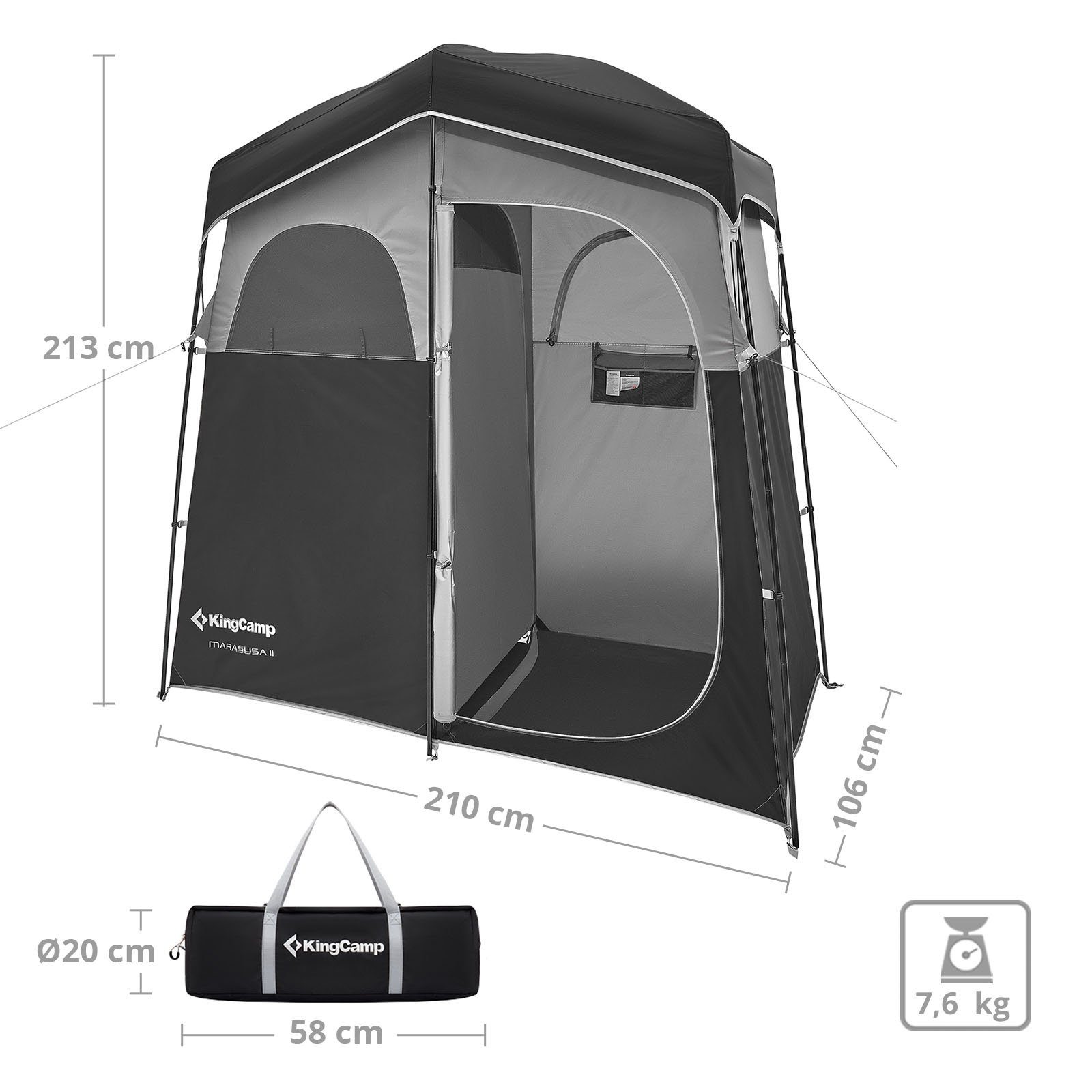 II Zelt Gerätezelt WC Personen Marasusa Camping, Toiletten 2 Umkleidezelt KingCamp Duschzelt