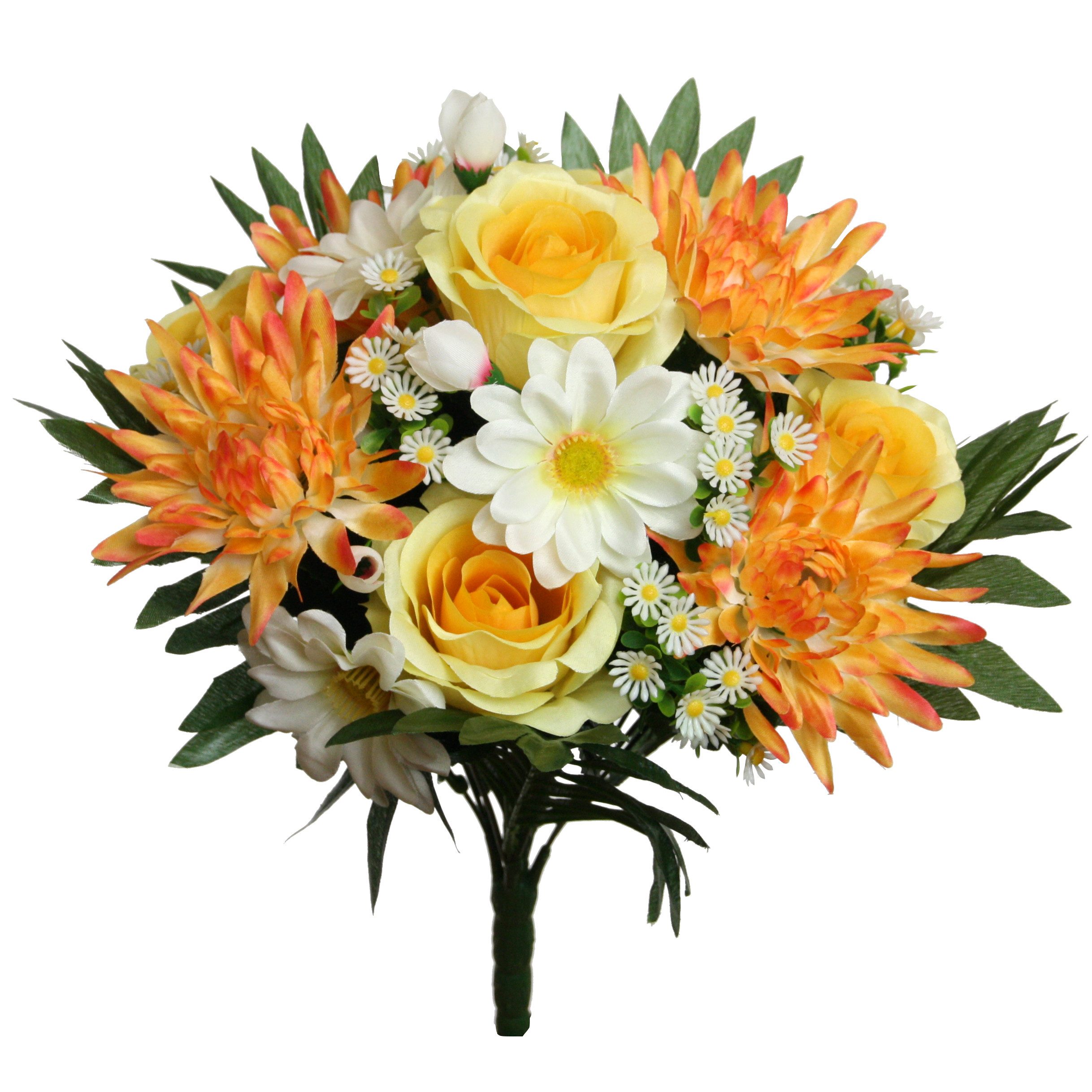 Kunstblumenstrauß Kunstblume Strauß Rosen-Dahlie Blumenstrauß 38cm GELB-ORANGE, Floratexx GmbH