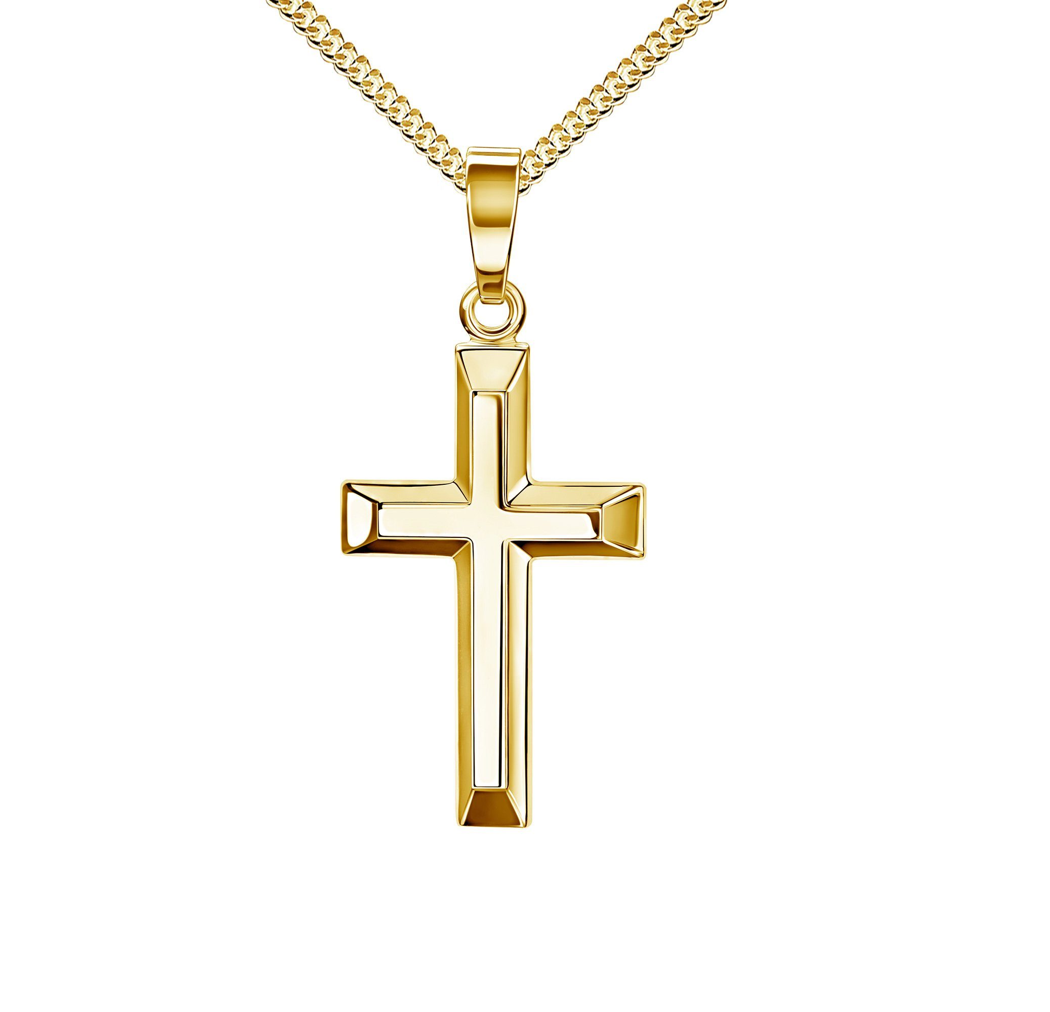 JEVELION Kreuzkette Kreuzanhänger 333 Gold (Goldanhänger, für Damen und Herren), Mit Kette vergoldet- Länge wählbar 36 - 70 cm.