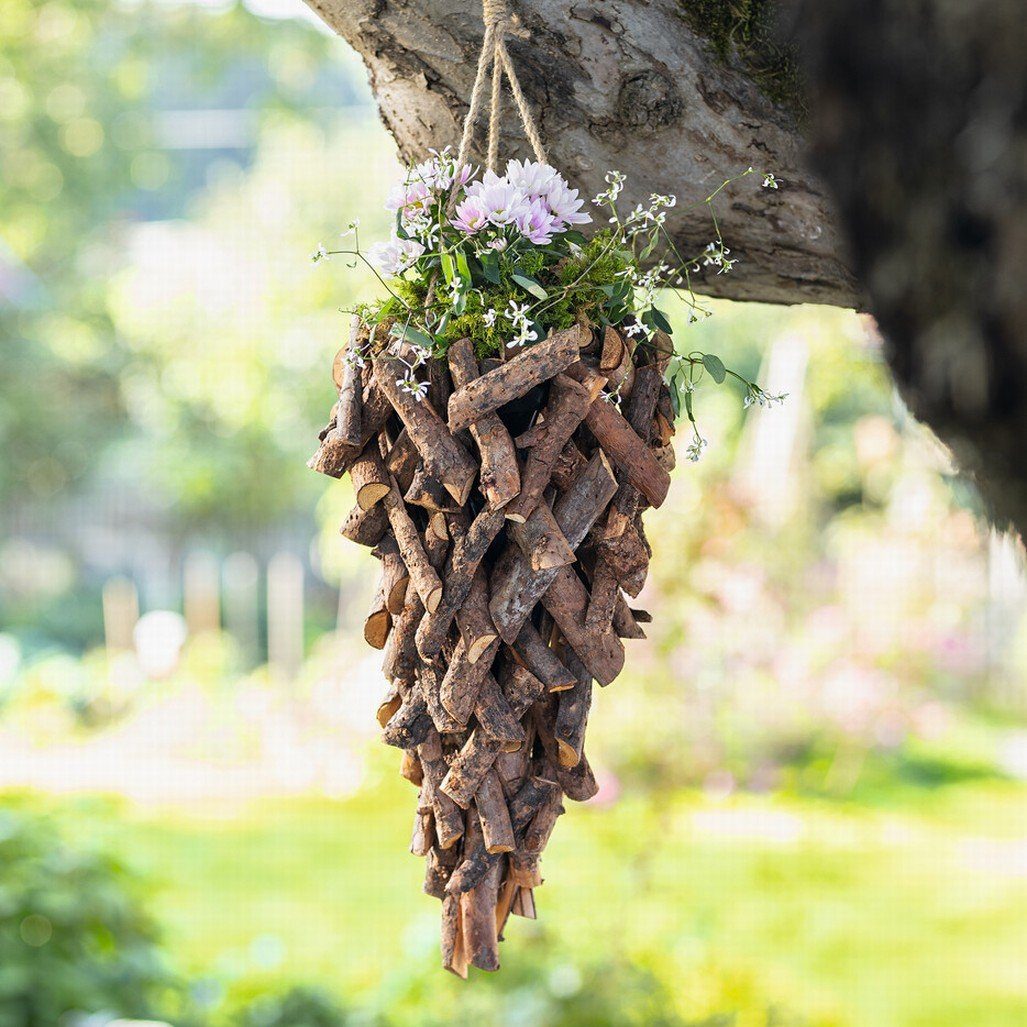 Dekoleidenschaft Blumenampel aus Rattan, braun, Ø 20 cm, Pflanzampel, Hängeampel, Hängeblumentopf, Gartendeko, Hängedeko