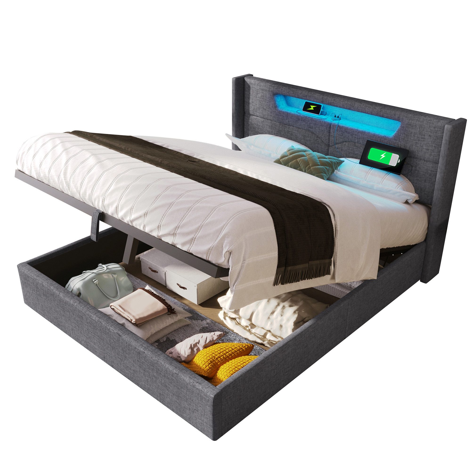 REDOM Polsterbett LED Doppelbett mit USB günstig online kaufen