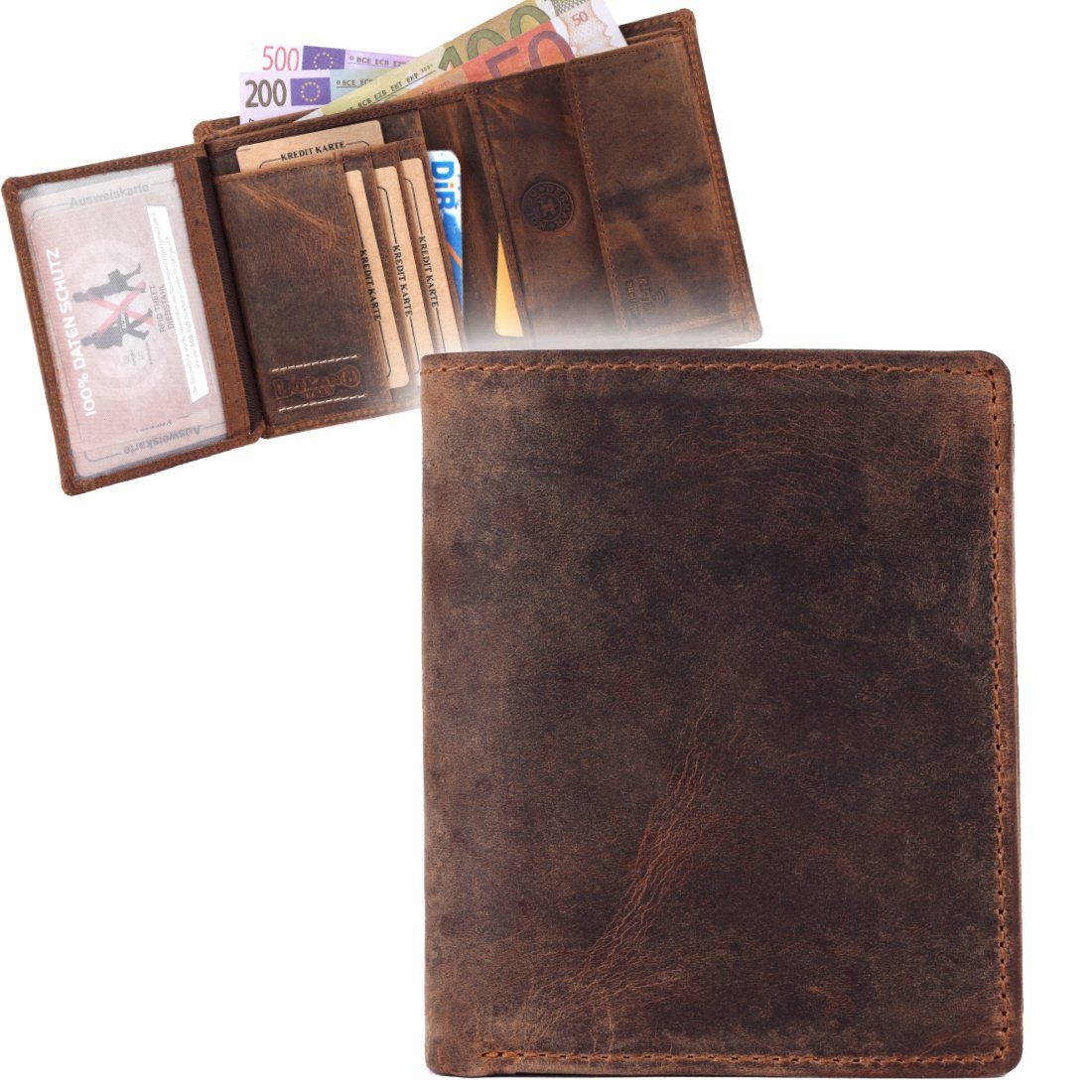 SHG Geldbörse Herren Leder Brieftasche mit Männerbörse Portemonnaie, Schutz Büffelleder Börse Lederbörse Münzfach RFID