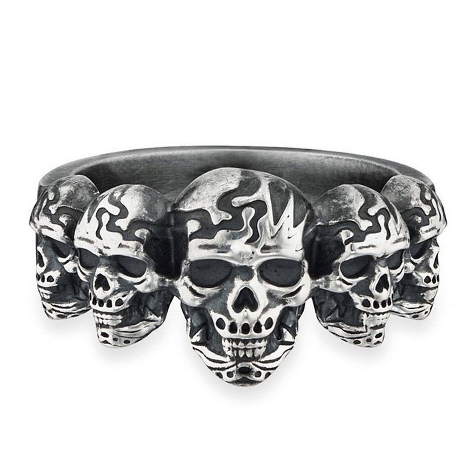 CAÏ Fingerring 925/- Sterling Silber matt oxidiert Totenkopf,  Oberflächenveredelung matt schwarz oxidiert