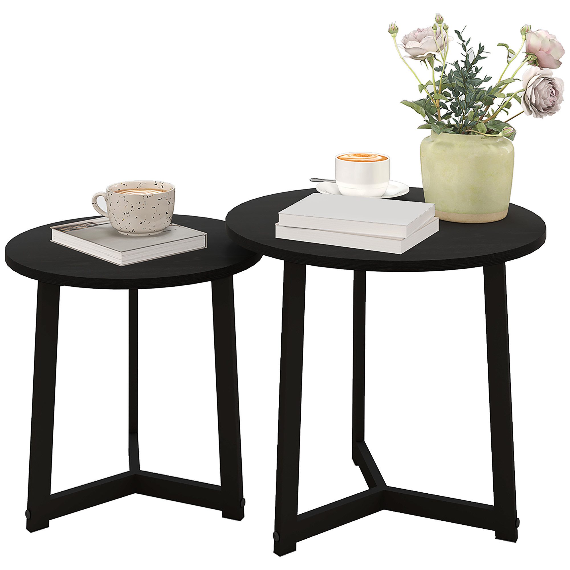 furnicato Couchtisch Moderner 2er-Set, Metallrahmen, MDF, Schwarz (1-St) günstig online kaufen