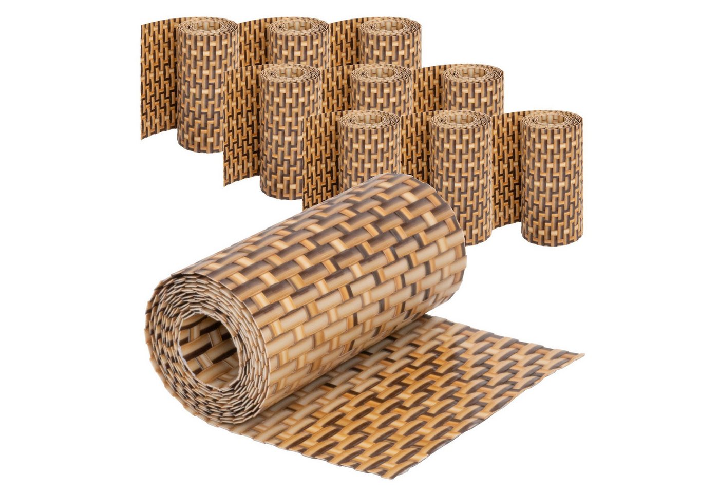 Jardinion Sichtschutzstreifen Sichtschutzstreifen Rattan Optik, (10 Stück, 250 x 19 cm, hellbraun, 10-St), Sichtschutz für Balkon, Terrasse- und Gartenzaun
