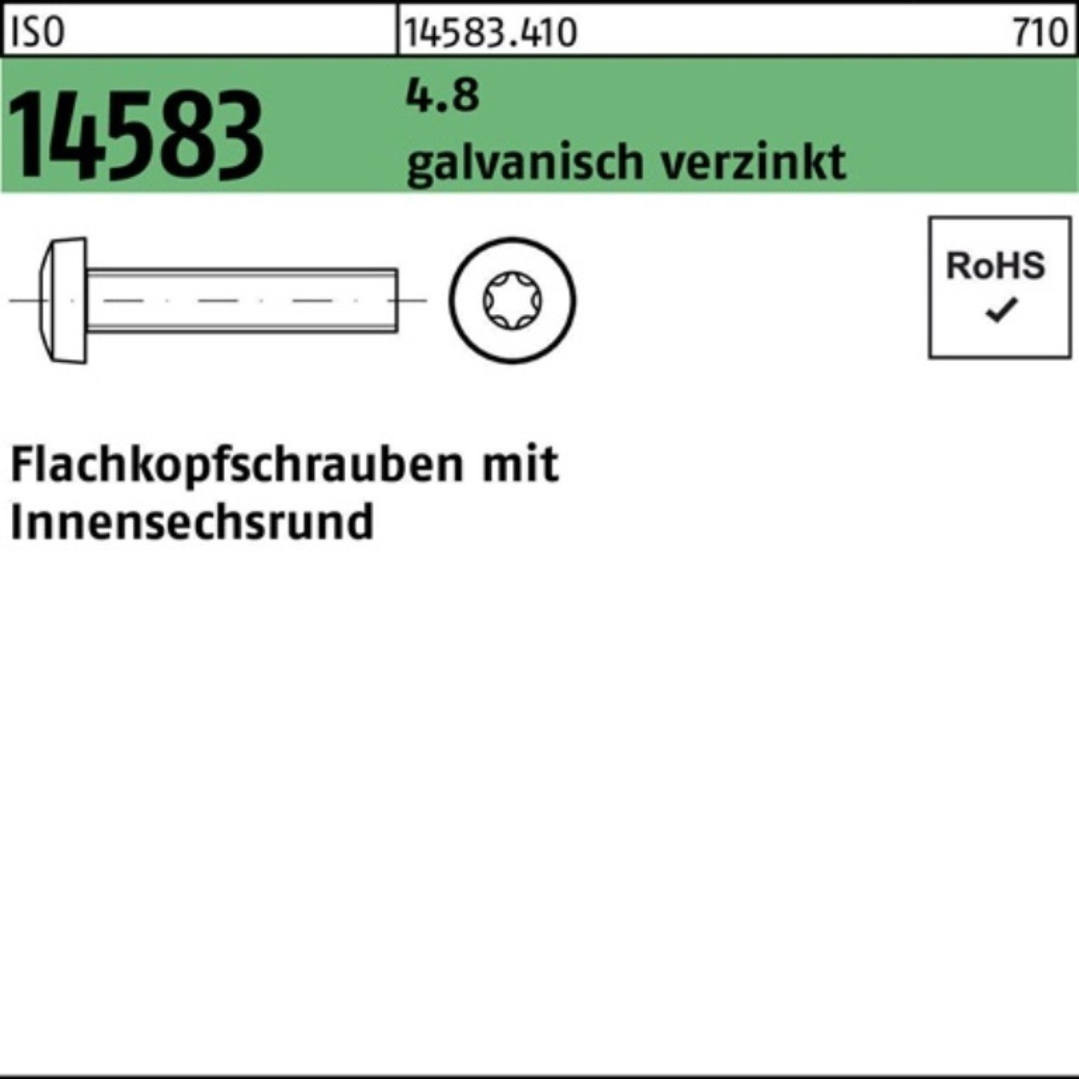 Pack ISR M6x20 1000S galv.verz. Schraube 4.8 1000er ISO Reyher Flachkopfschraube 14583